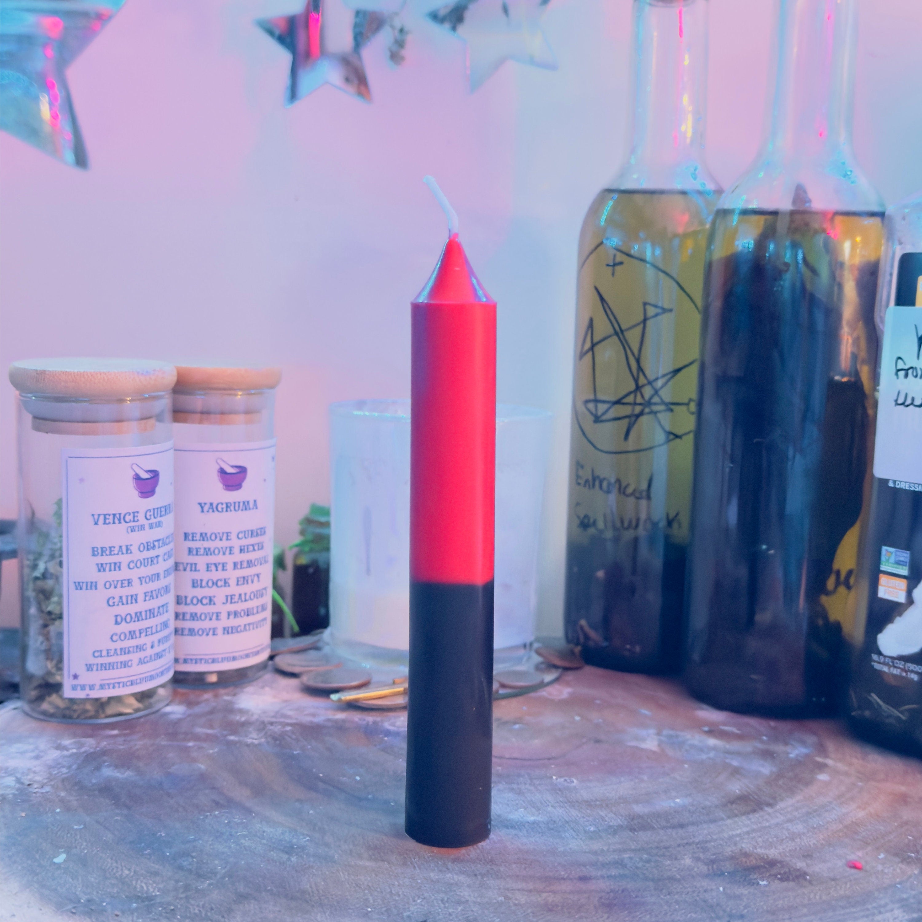 Reversing Spell Candle: Black and Red, Hand-Poured 6in Candle For Rituals, Spells, Eleggua