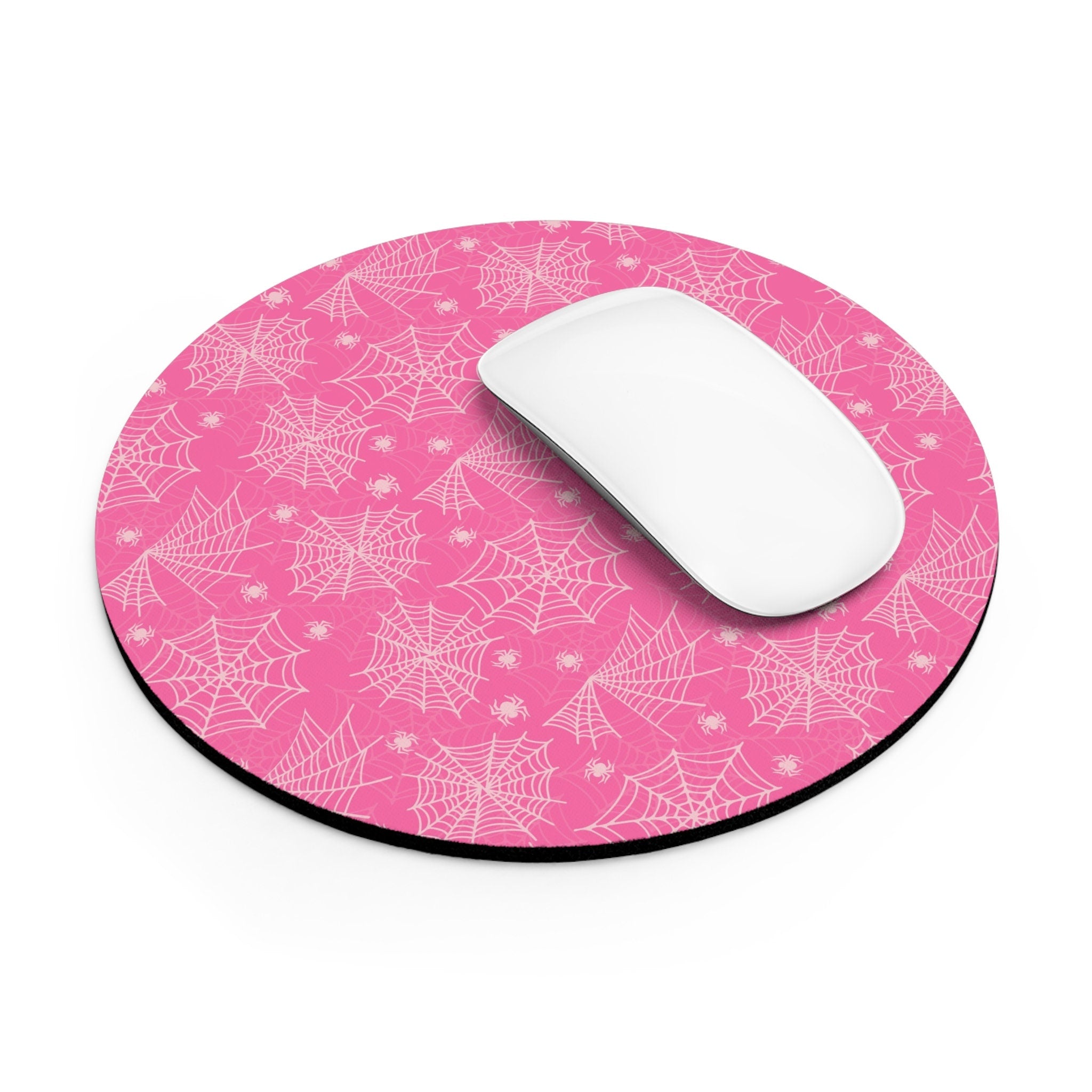 Mouse Pad Round Halloween Pink Spider Webs - Cute Cartoon Office Desk Accessories - Aesthetic Office Decor - 7x7in Gift for Friend