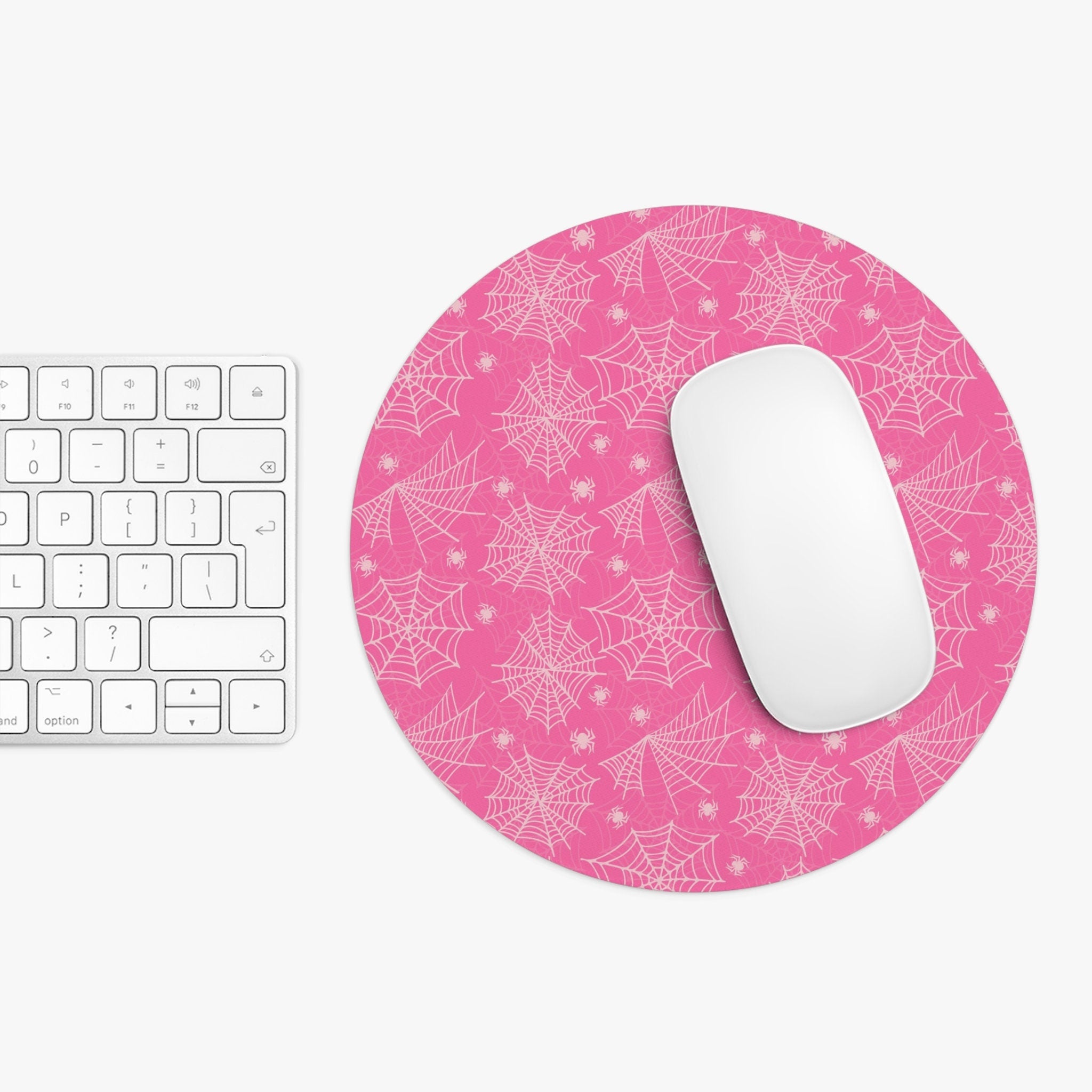 Mouse Pad Round Halloween Pink Spider Webs - Cute Cartoon Office Desk Accessories - Aesthetic Office Decor - 7x7in Gift for Friend