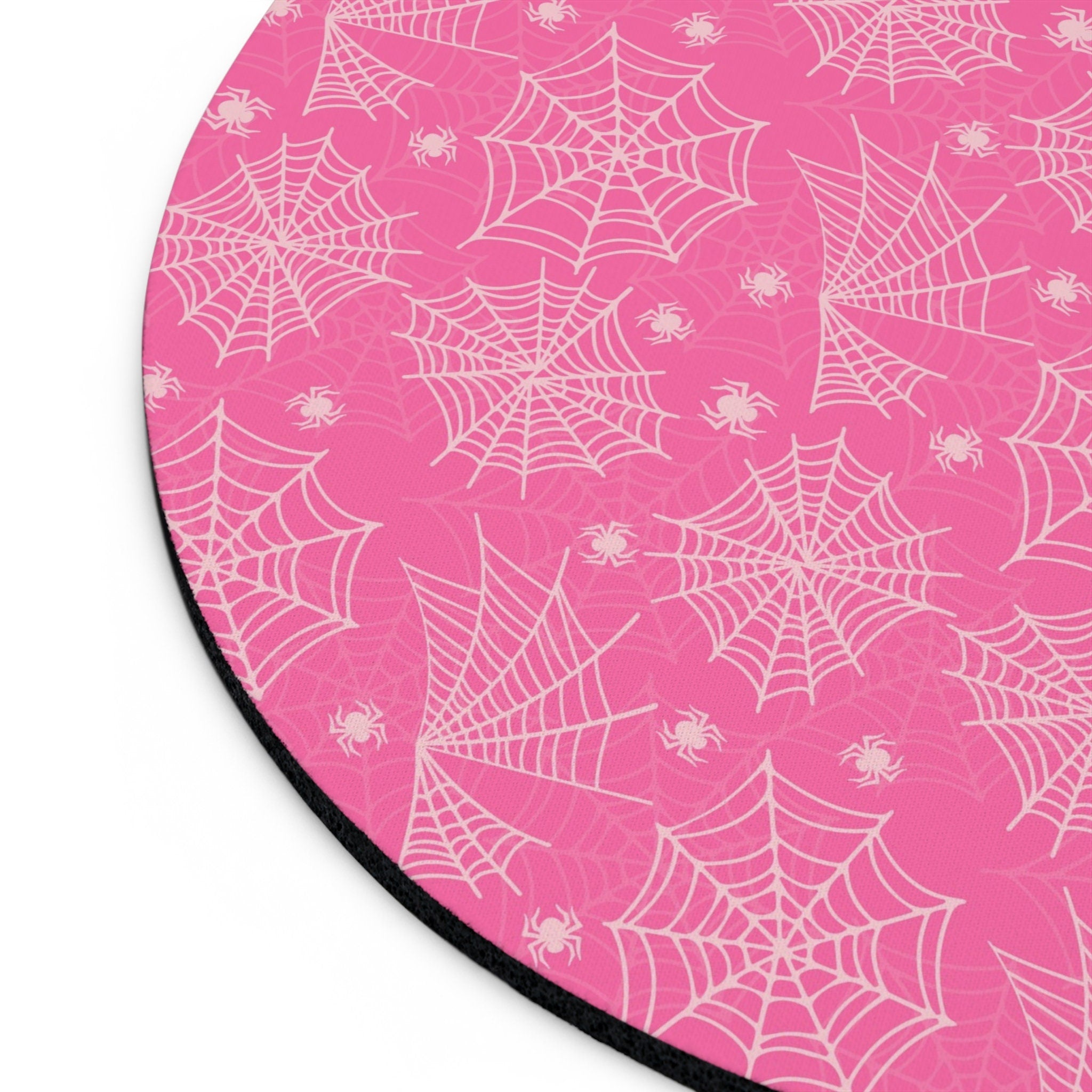 Mouse Pad Round Halloween Pink Spider Webs - Cute Cartoon Office Desk Accessories - Aesthetic Office Decor - 7x7in Gift for Friend