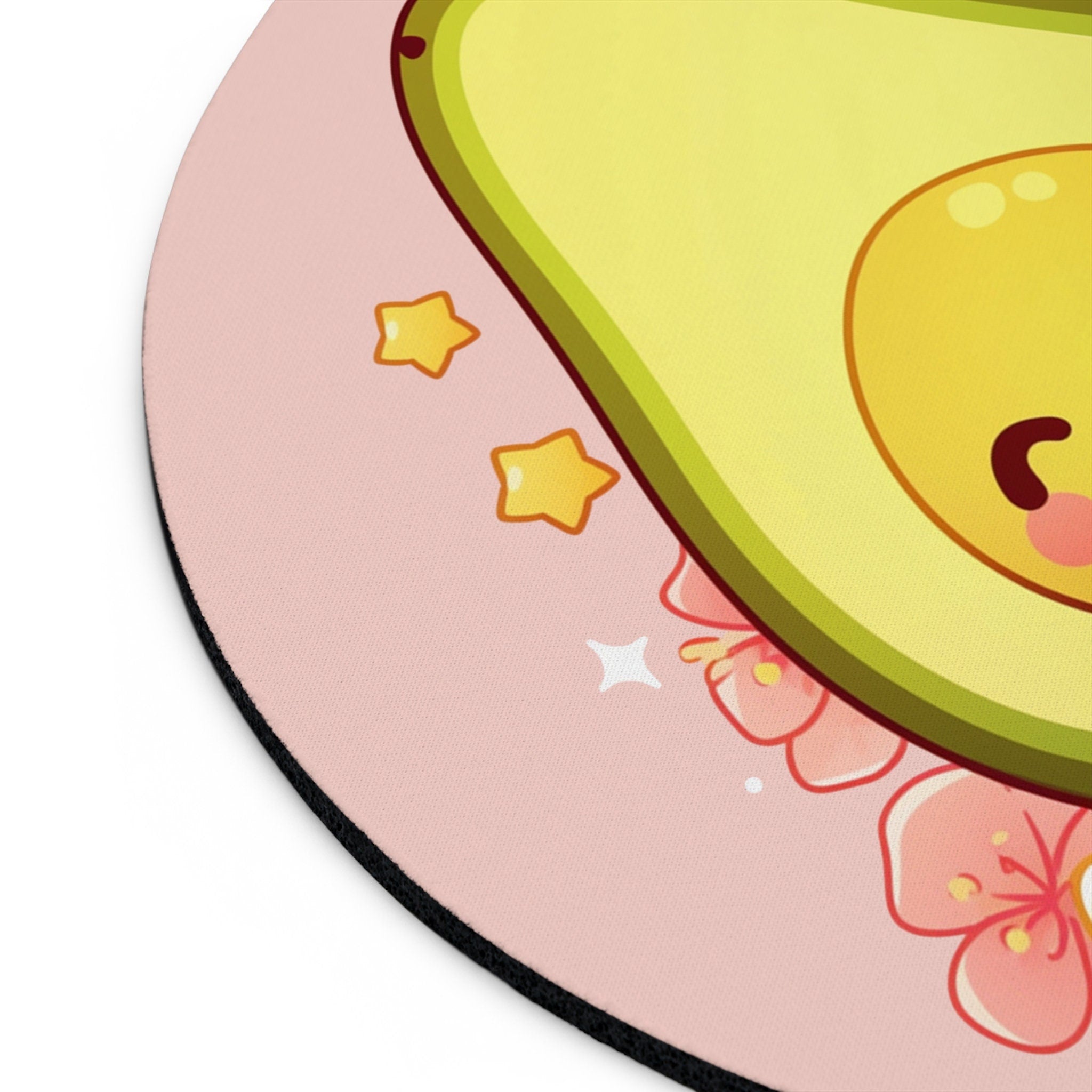 Avocado Mousepad Kawaii Office Decor - Floral Cartoon Round Mouse Pad - Cute Cozy Illustration Desk Mat - Fruit Girly Aesthetic Desktop