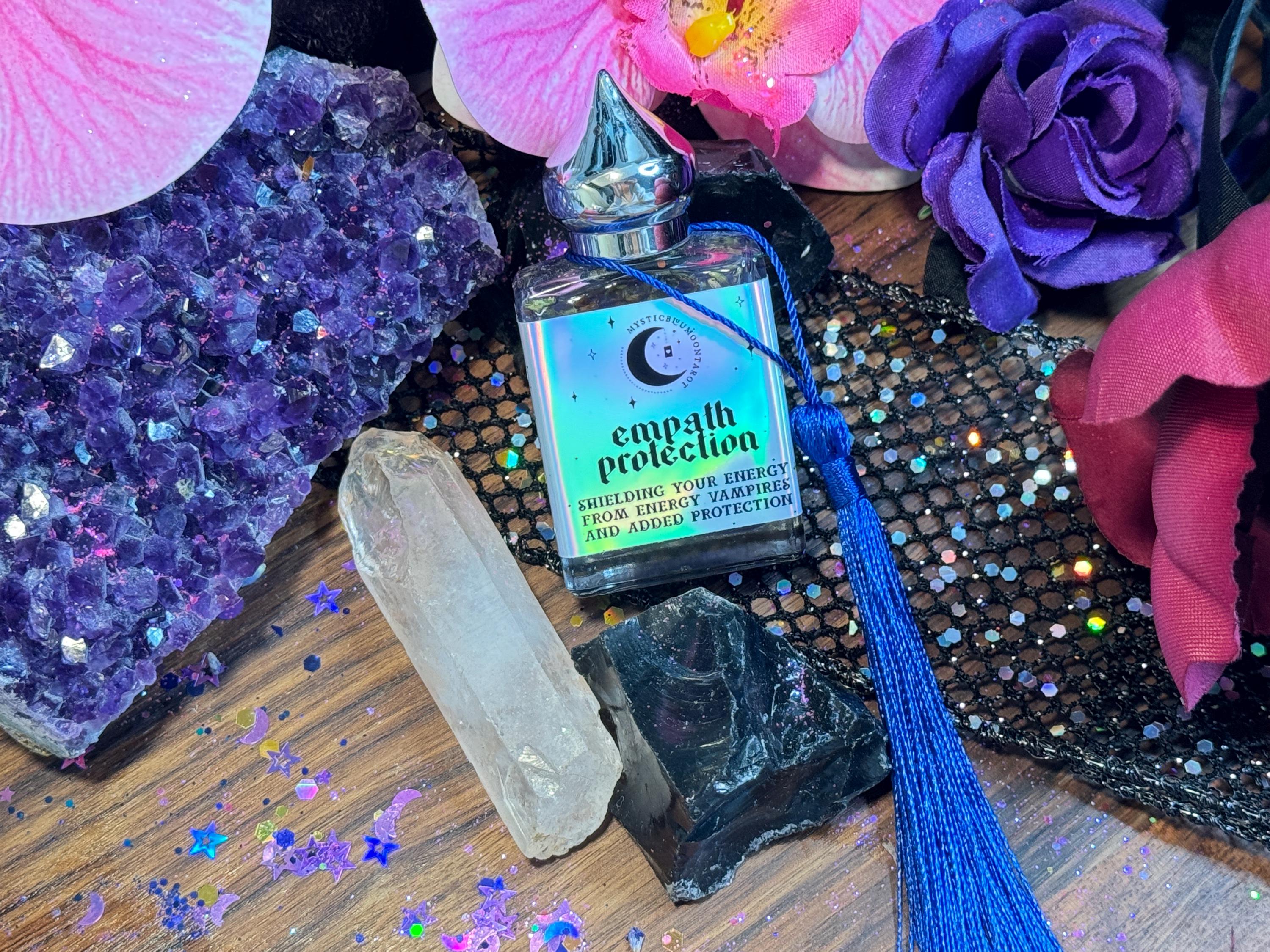 Empath Oil - Protection Ritual Oil, Protect Your Energy Witchcraft Oil Magick Black Tourmaline Moon Amethyst Wicca Witch Oil Grounding Clean