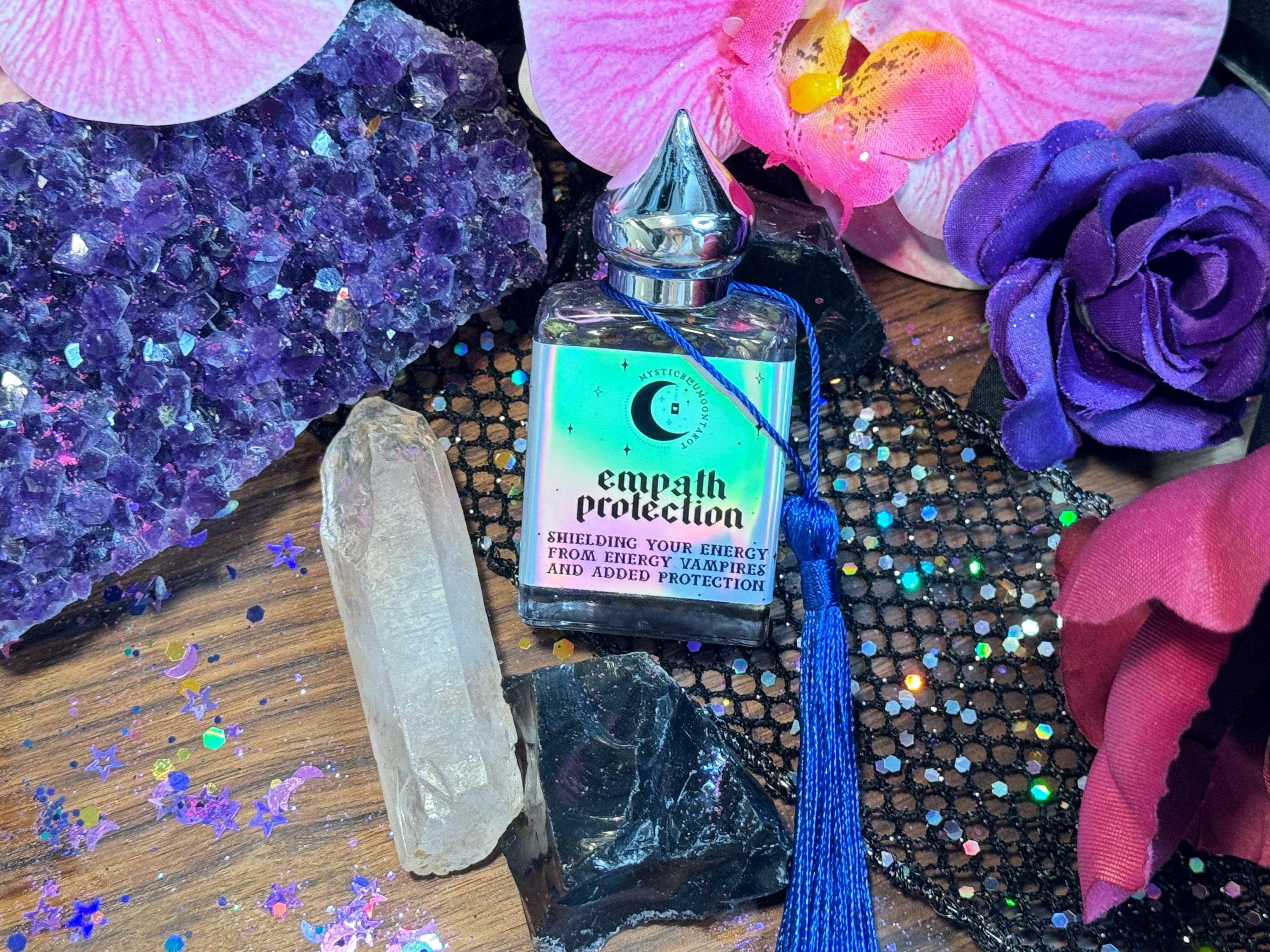 Empath Oil - Protection Ritual Oil, Protect Your Energy Witchcraft Oil Magick Black Tourmaline Moon Amethyst Wicca Witch Oil Grounding Clean