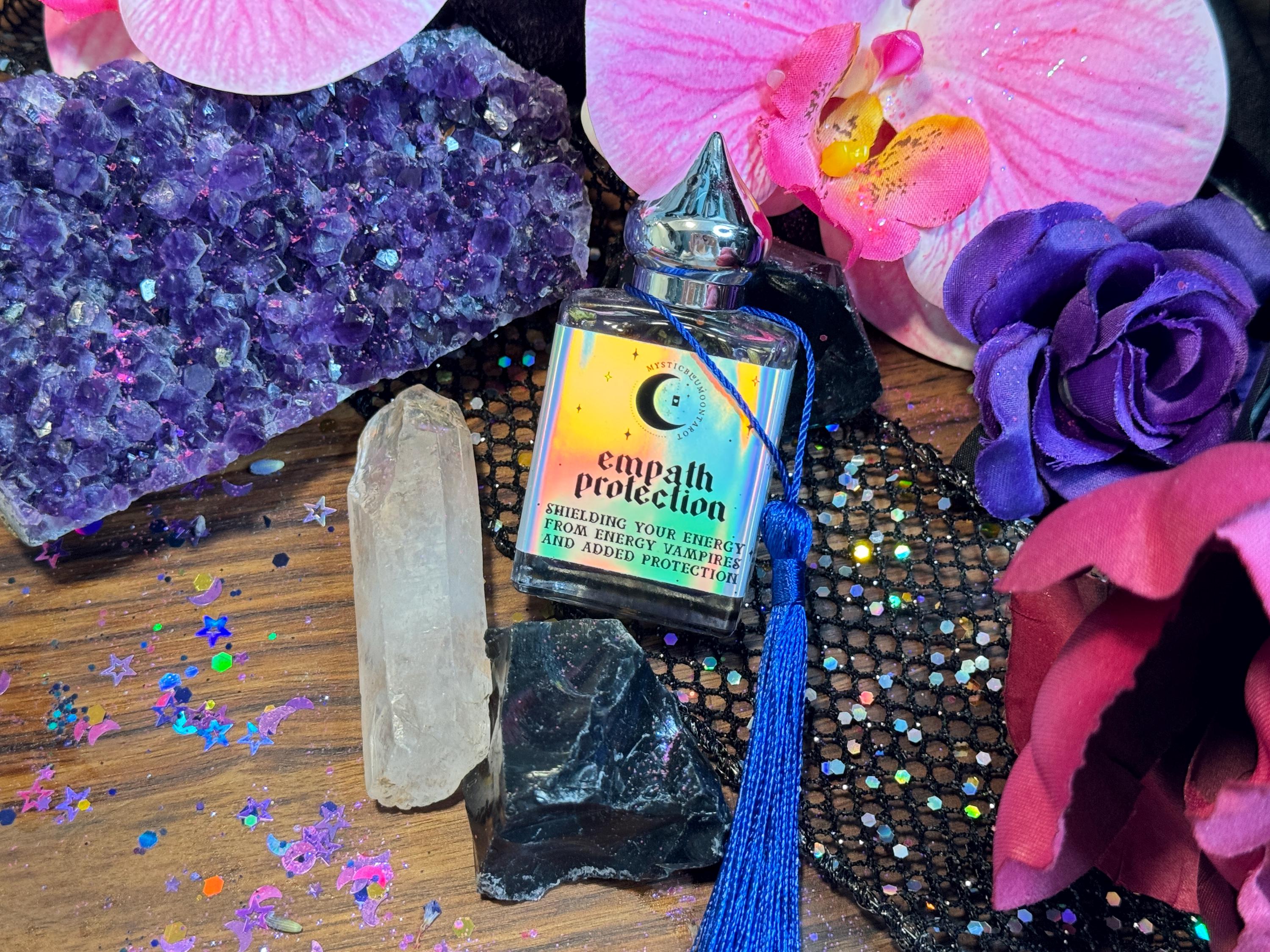 Empath Oil - Protection Ritual Oil, Protect Your Energy Witchcraft Oil Magick Black Tourmaline Moon Amethyst Wicca Witch Oil Grounding Clean