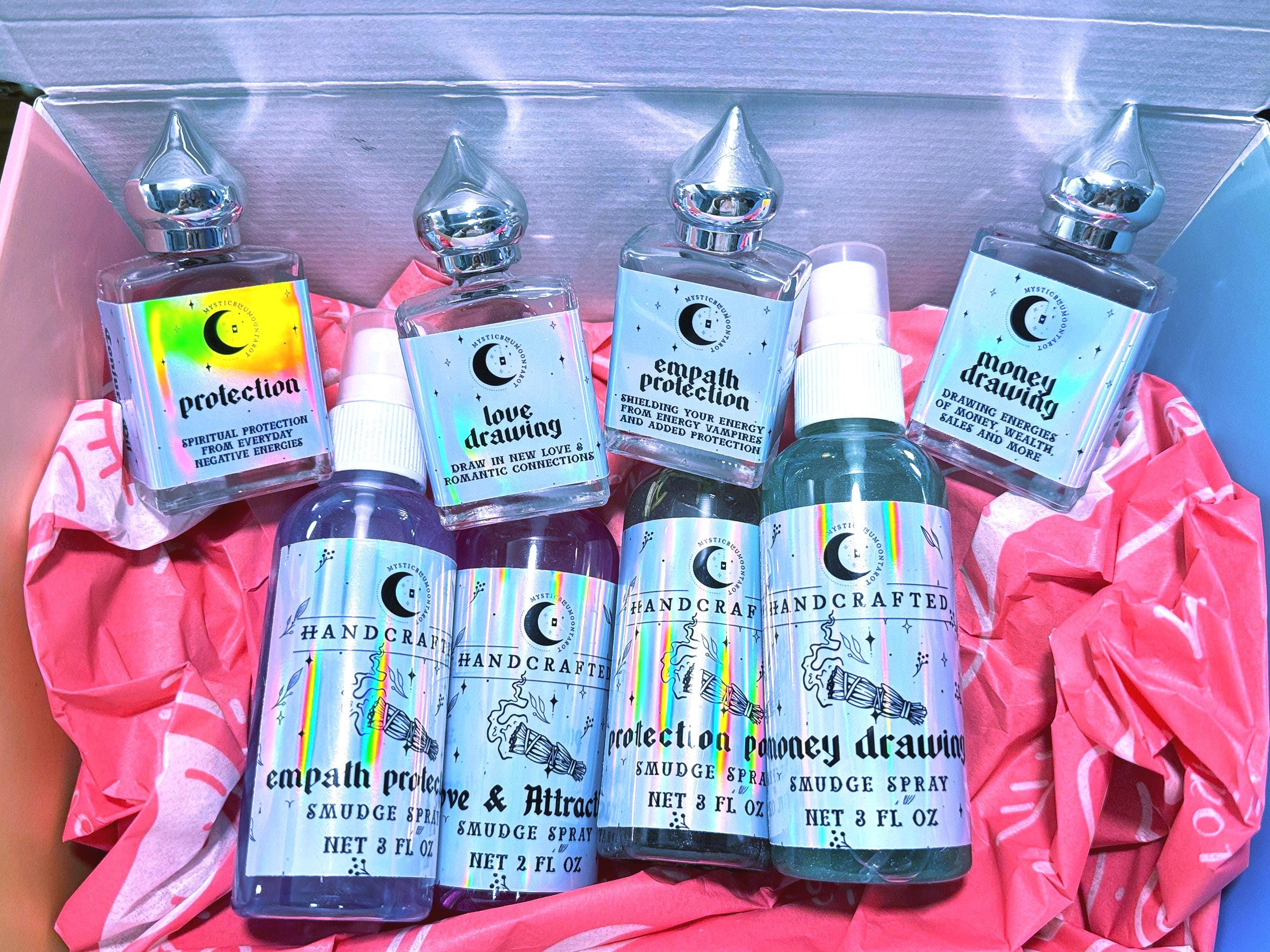 Crystal Infused Spiritual Spray | Intention Spell Infused Smudge Spray | Smoke-Less Spray | Gift For Her | Conjuring Oil Set | Witchcraft