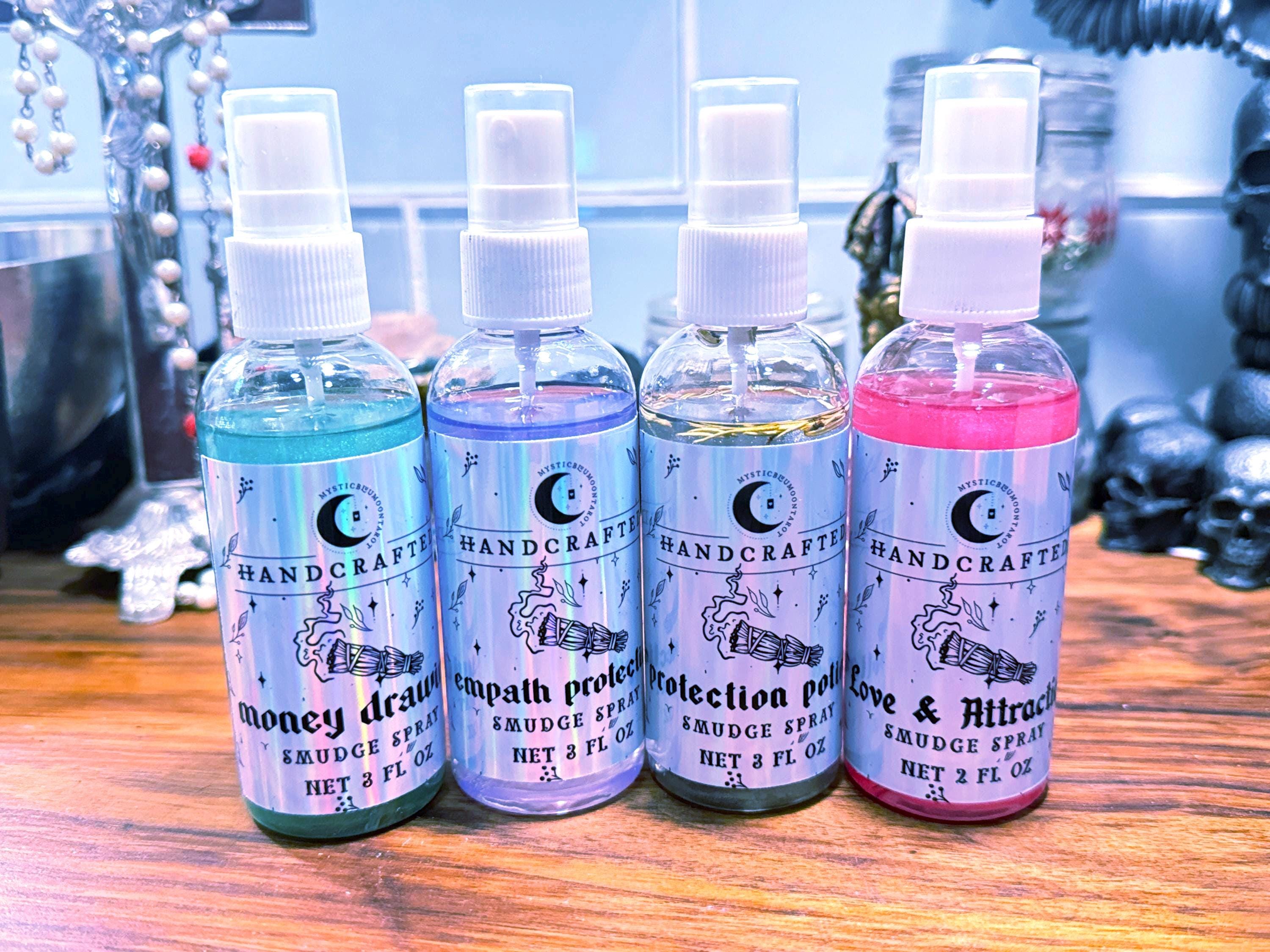 Crystal Infused Spiritual Spray | Intention Spell Infused Smudge Spray | Smoke-Less Spray | Gift For Her | Conjuring Oil Set | Witchcraft