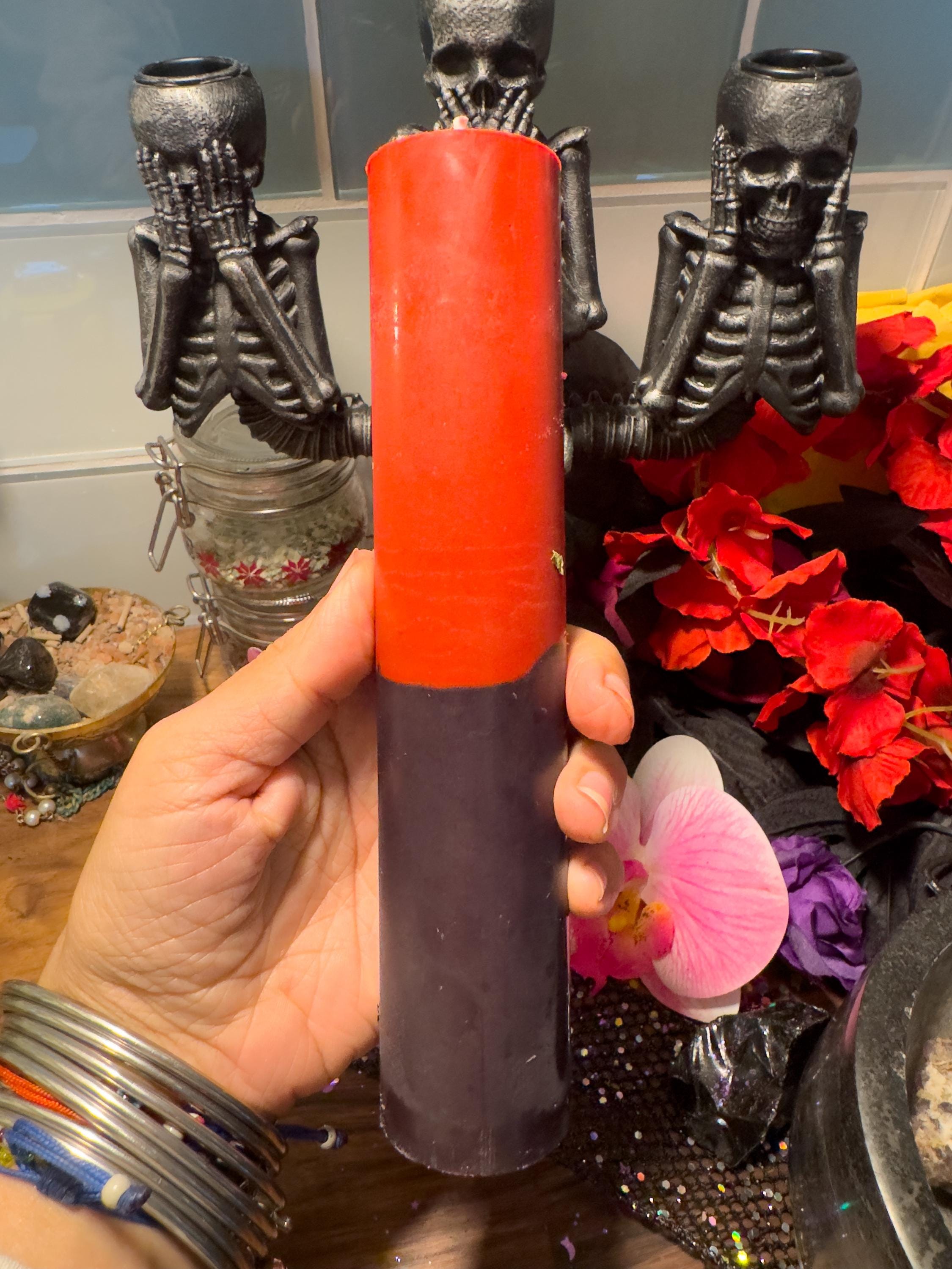 Jumbo Red and Black Reversal Spell Candle: Used for Return To Sender Spells 8in