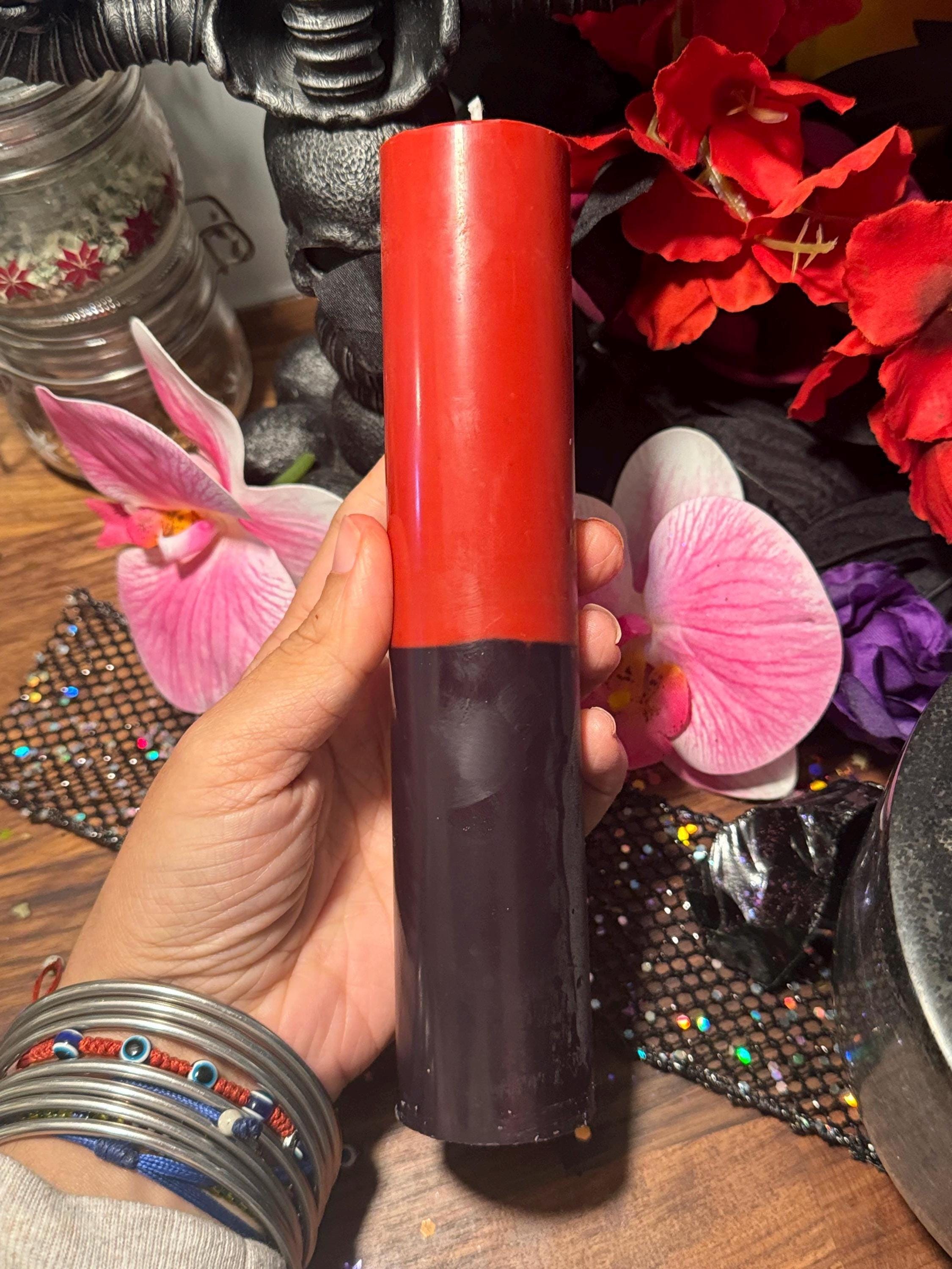 Jumbo Red and Black Ritual Candle, Pillar Reversing Return To Sender Spell Candle, Removal Of Hexes, Curses, Root Chakra, Color Magick