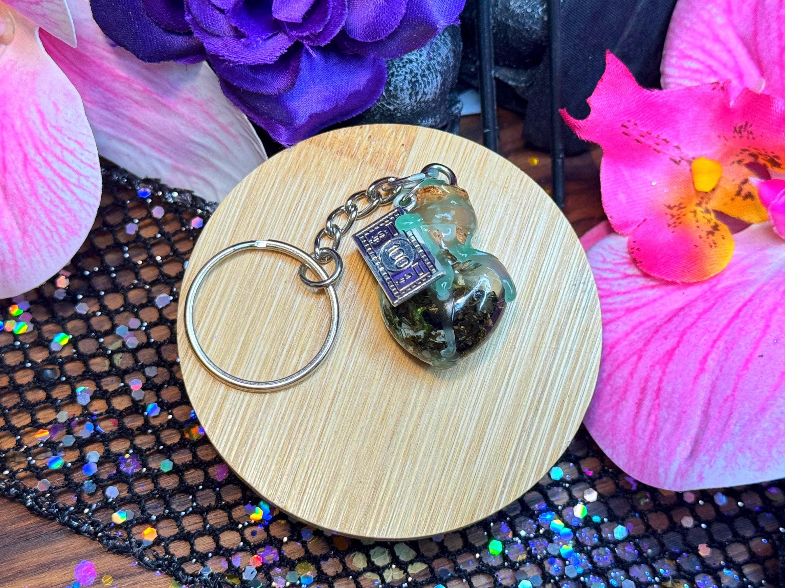 Money Spell Jar Bottle Keychain | Spiritual Jewelry | Lodestone Good Luck Prosperity Hoodoo