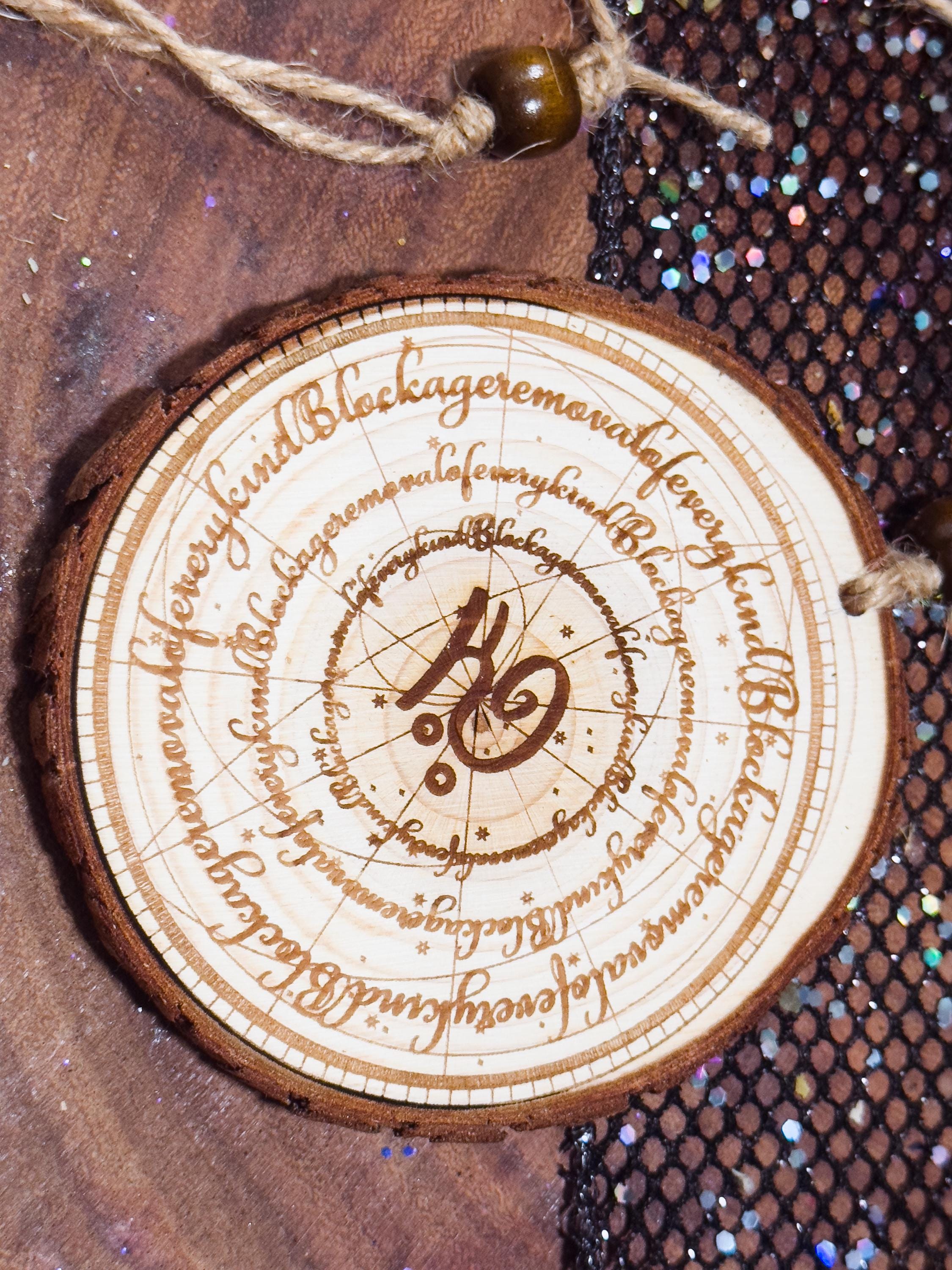 Wood Slice Spell Decor, Blockage Removal Sigil Amulet, Protection Talisman, Energy Clearing Ornament, Laser Engraved Doorway Charm