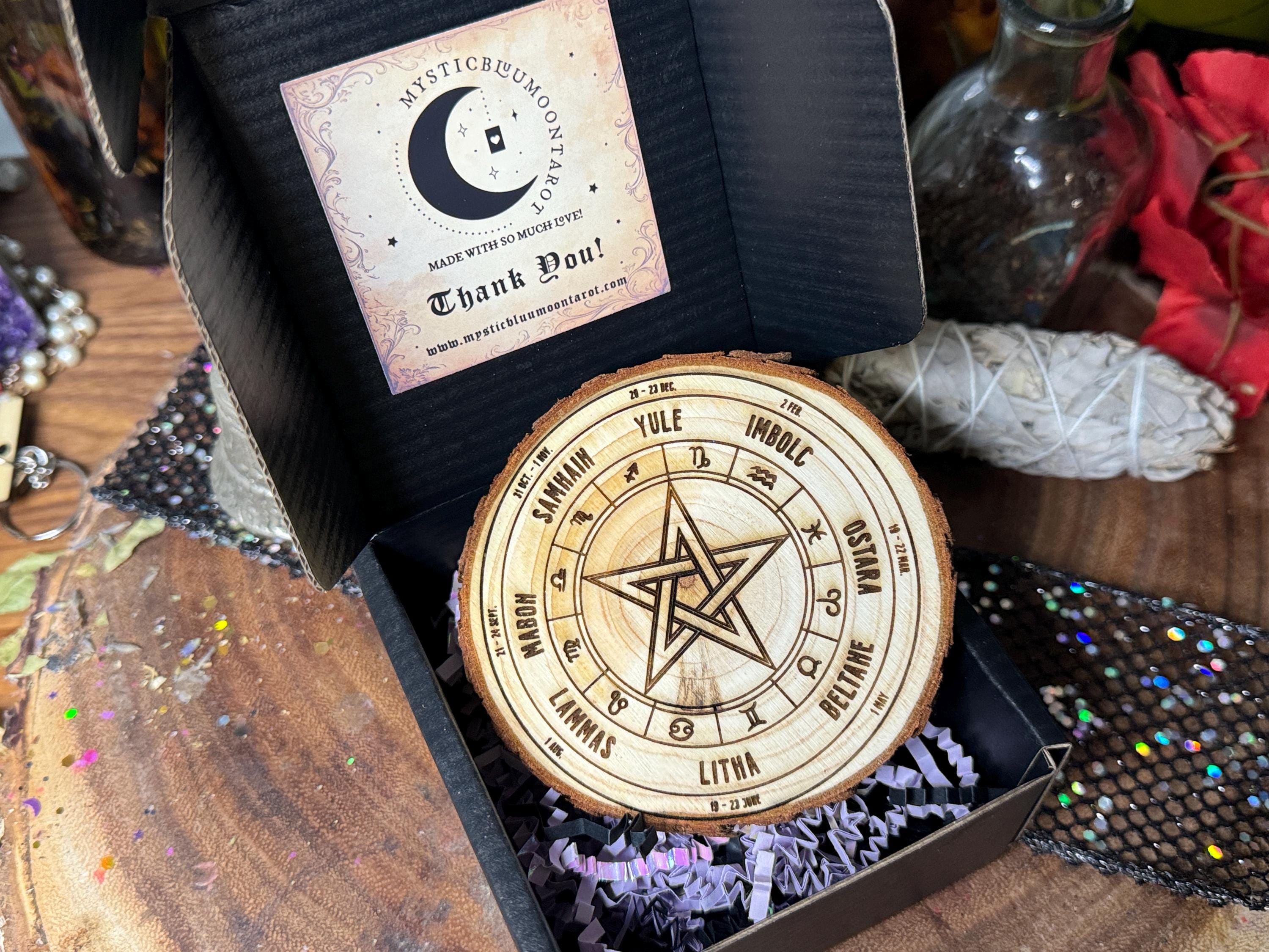 Pagan Wheel of The Year, Wooden Slice Witchy Decor, Altar Decoration, Baby Witch Accessories, Coaster, Seasons, Witchy Gifts