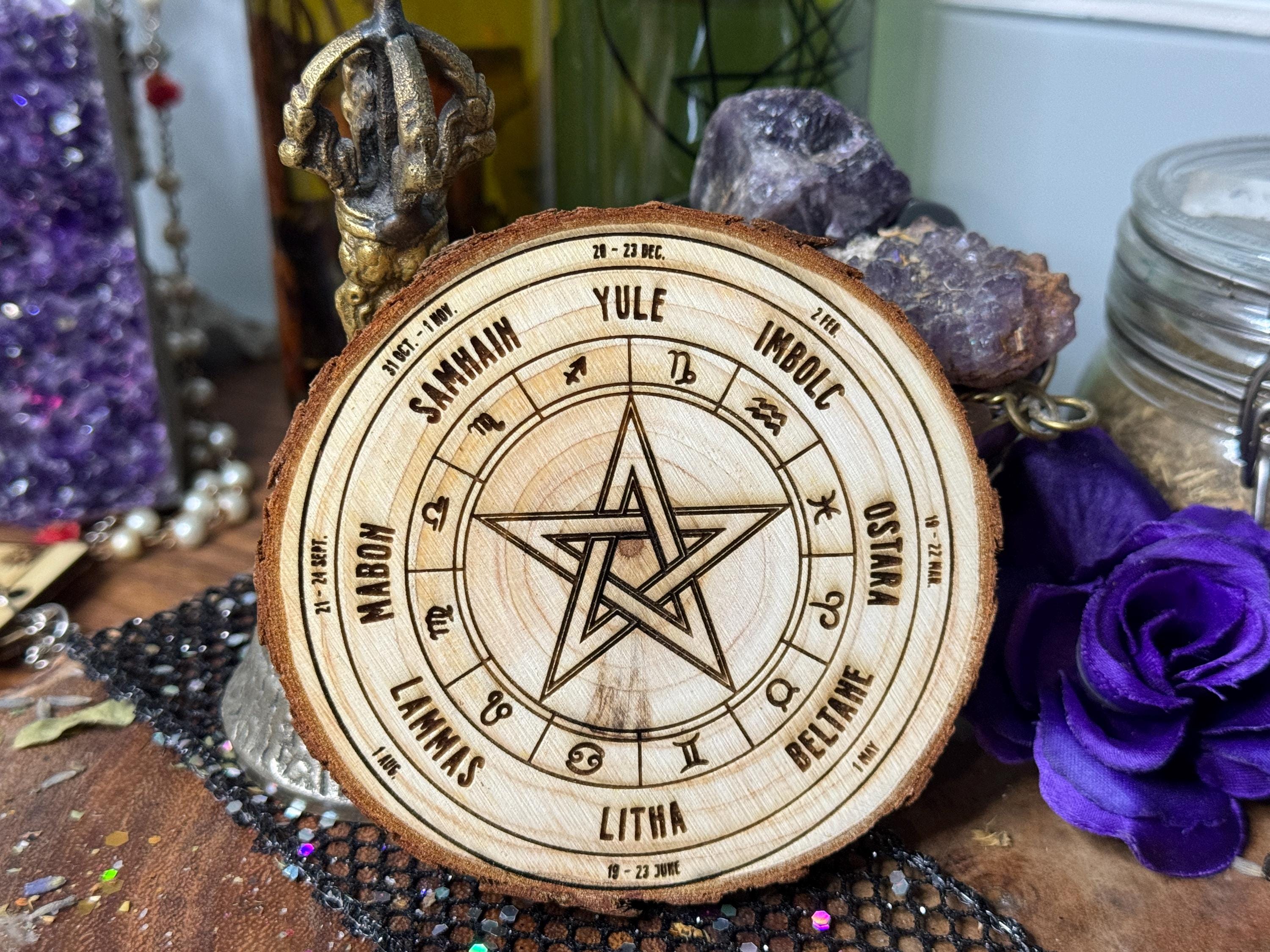 Pagan Wheel of The Year, Wooden Slice Witchy Decor, Altar Decoration, Baby Witch Accessories, Coaster, Seasons, Witchy Gifts