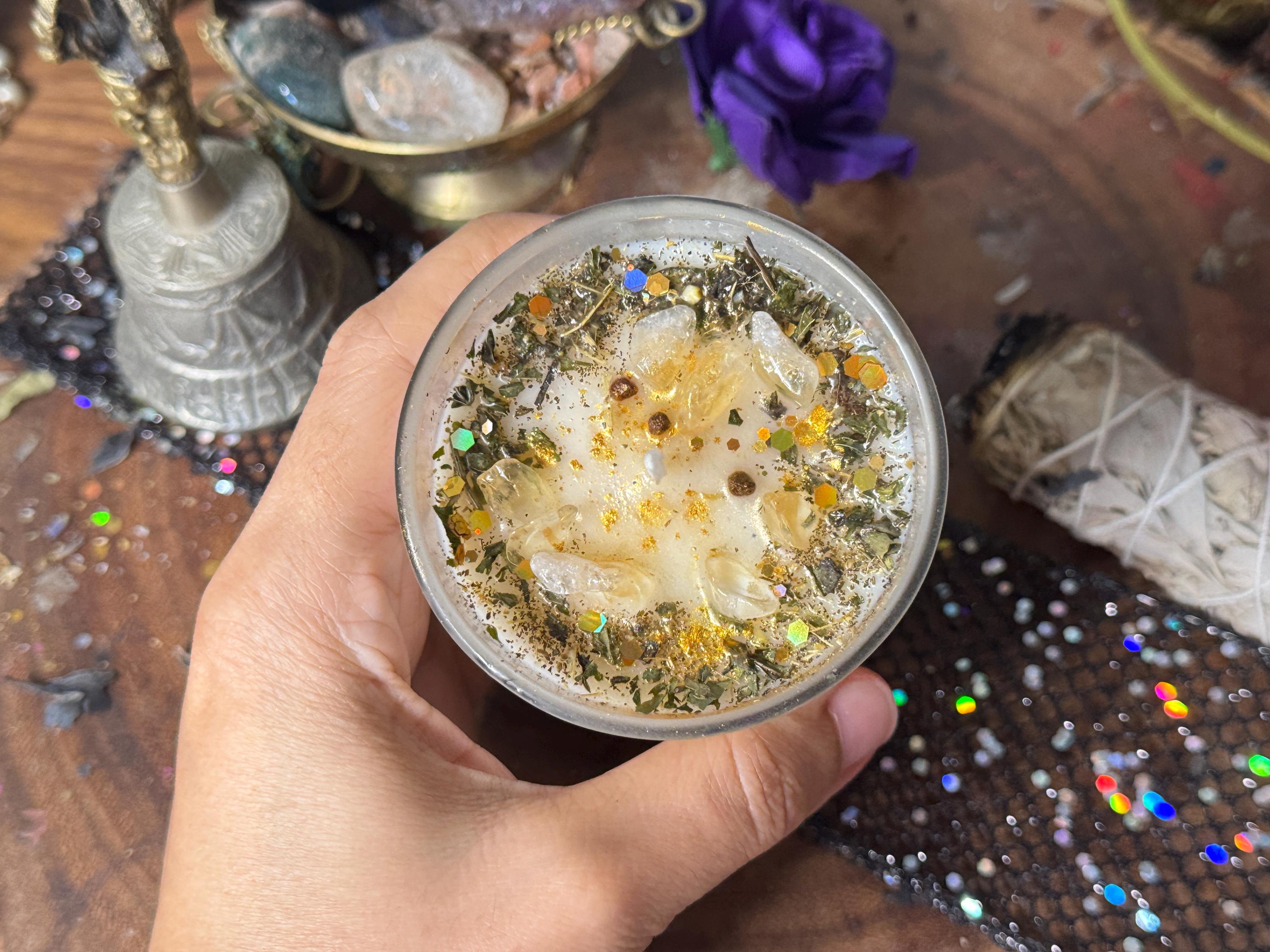 Abundance Candle - Attract Prosperity Wealth Miney - Charged Hoodoo Spell Candle - Witchcraft Wicca - Spiritual Candle Ritual