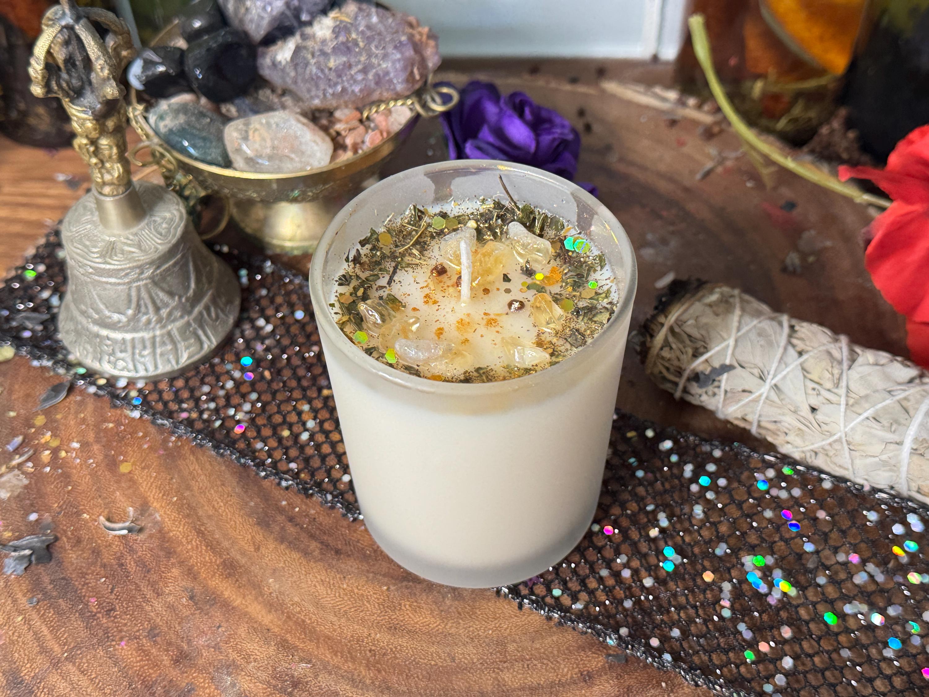 Abundance Candle - Attract Prosperity Wealth Miney - Charged Hoodoo Spell Candle - Witchcraft Wicca - Spiritual Candle Ritual