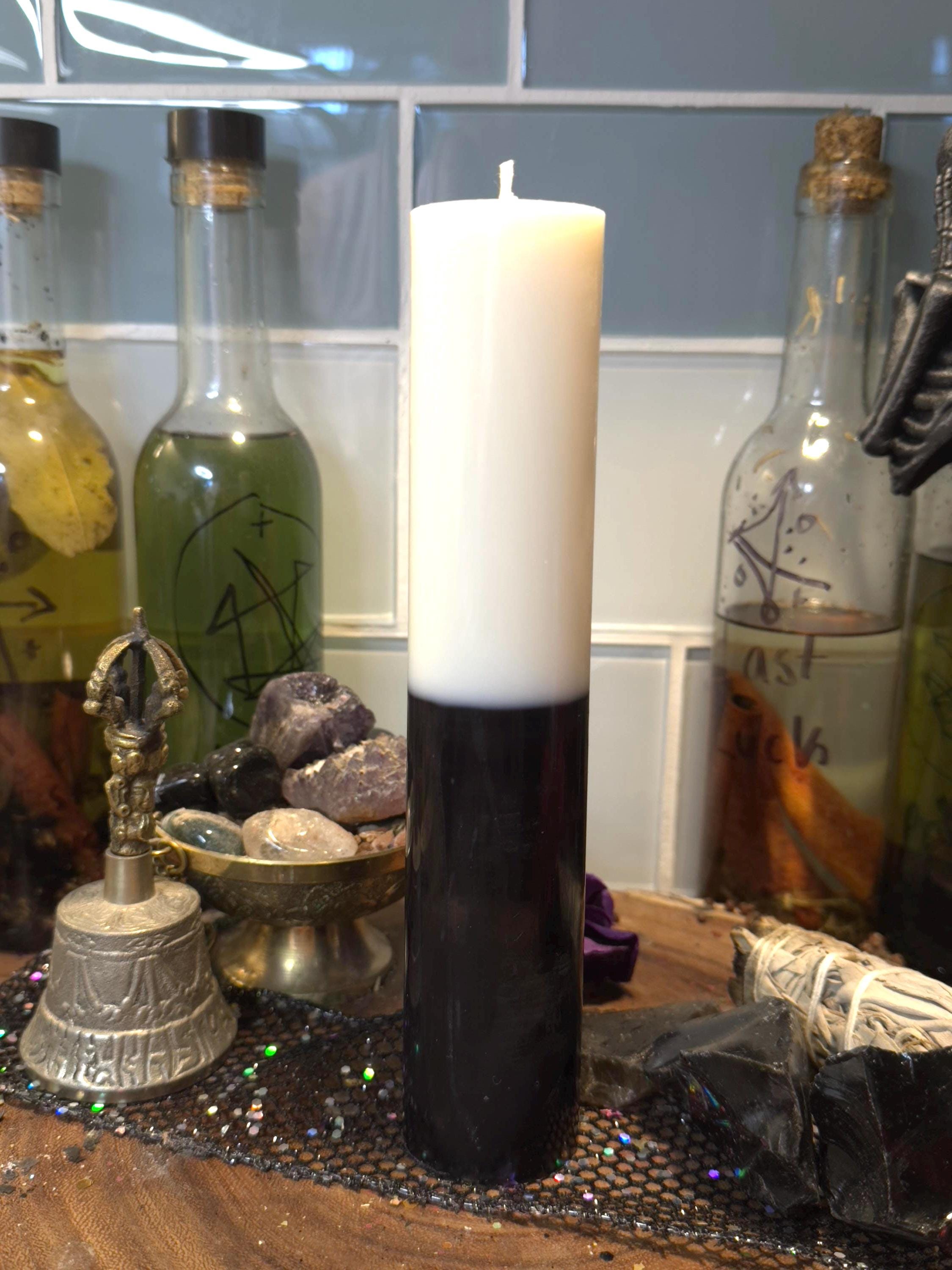 Jumbo White and Black Ritual Candle, Pillar Negative Energy Work Spell Candle, Removal Of Hexes, Curses, Chakra Clearing, Color Magick