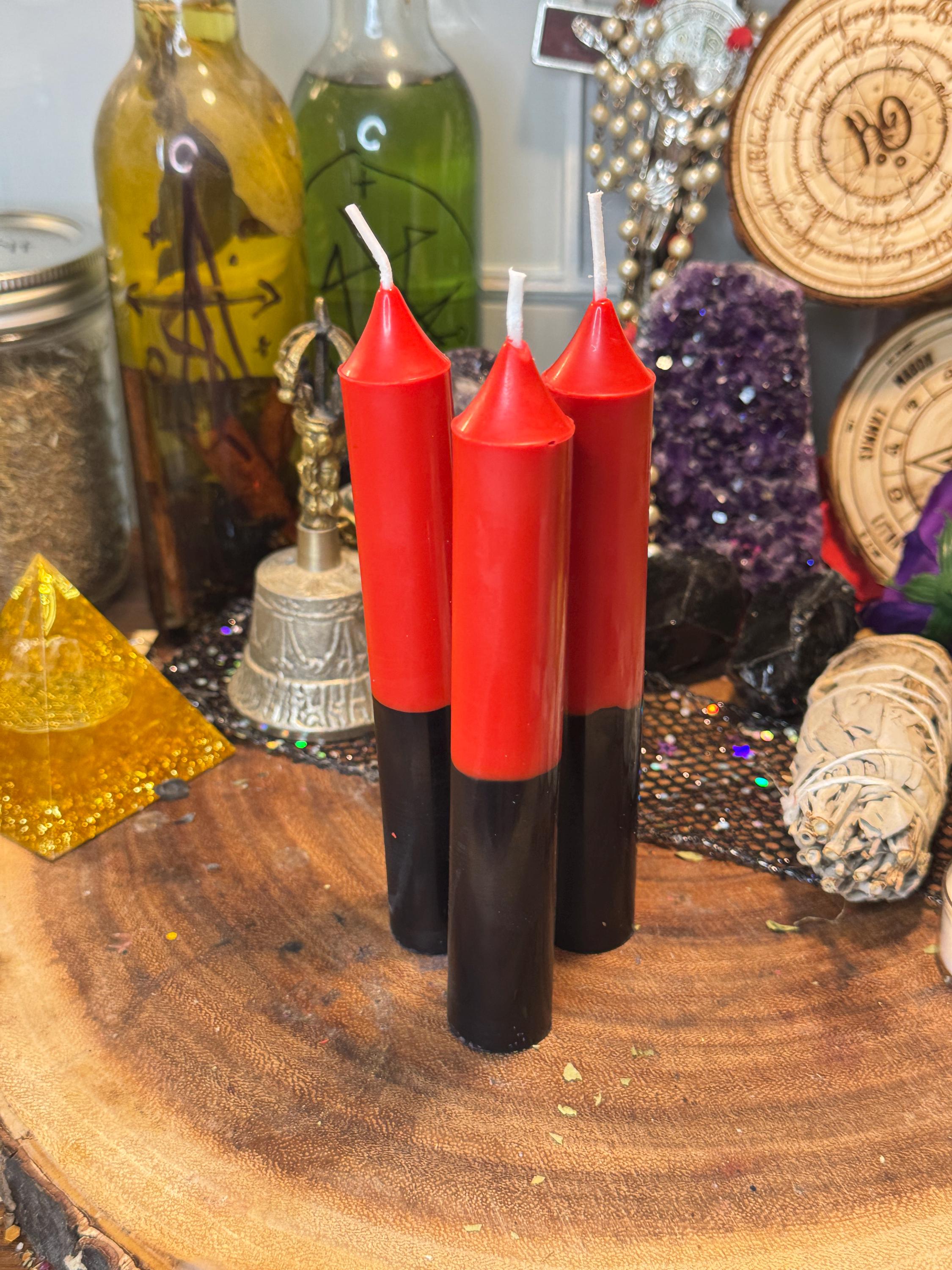 Red and Black Dual Action Candle, Turn Bad Luck Into Good Luck Spell Candle, Reversing Root Chakra, Negativity Removal, Witchcraft Supplies