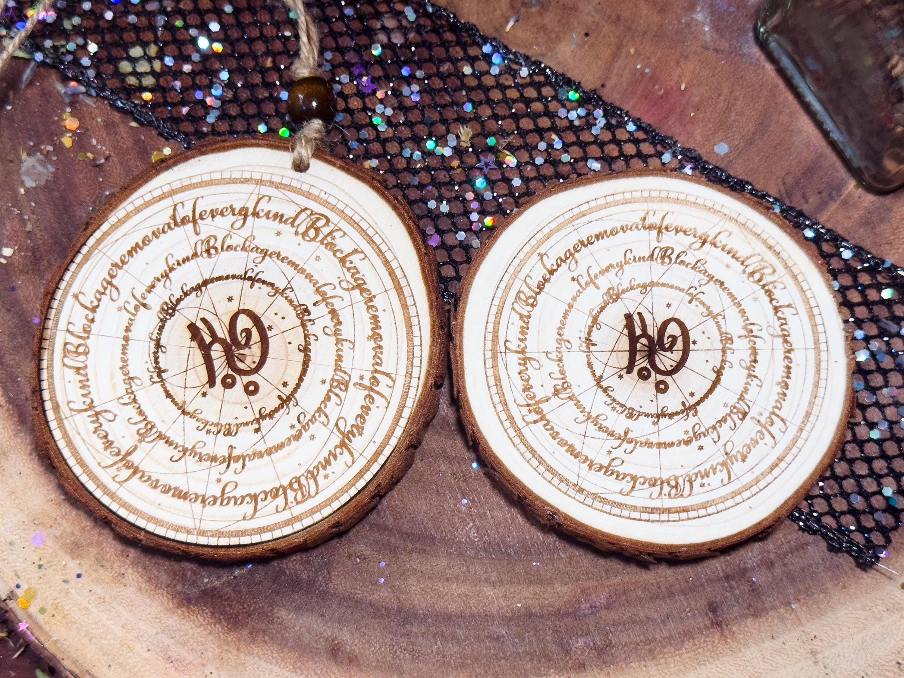 Wood Slice Spell Decor, Blockage Removal Sigil Amulet, Protection Talisman, Energy Clearing Ornament, Laser Engraved Doorway Charm