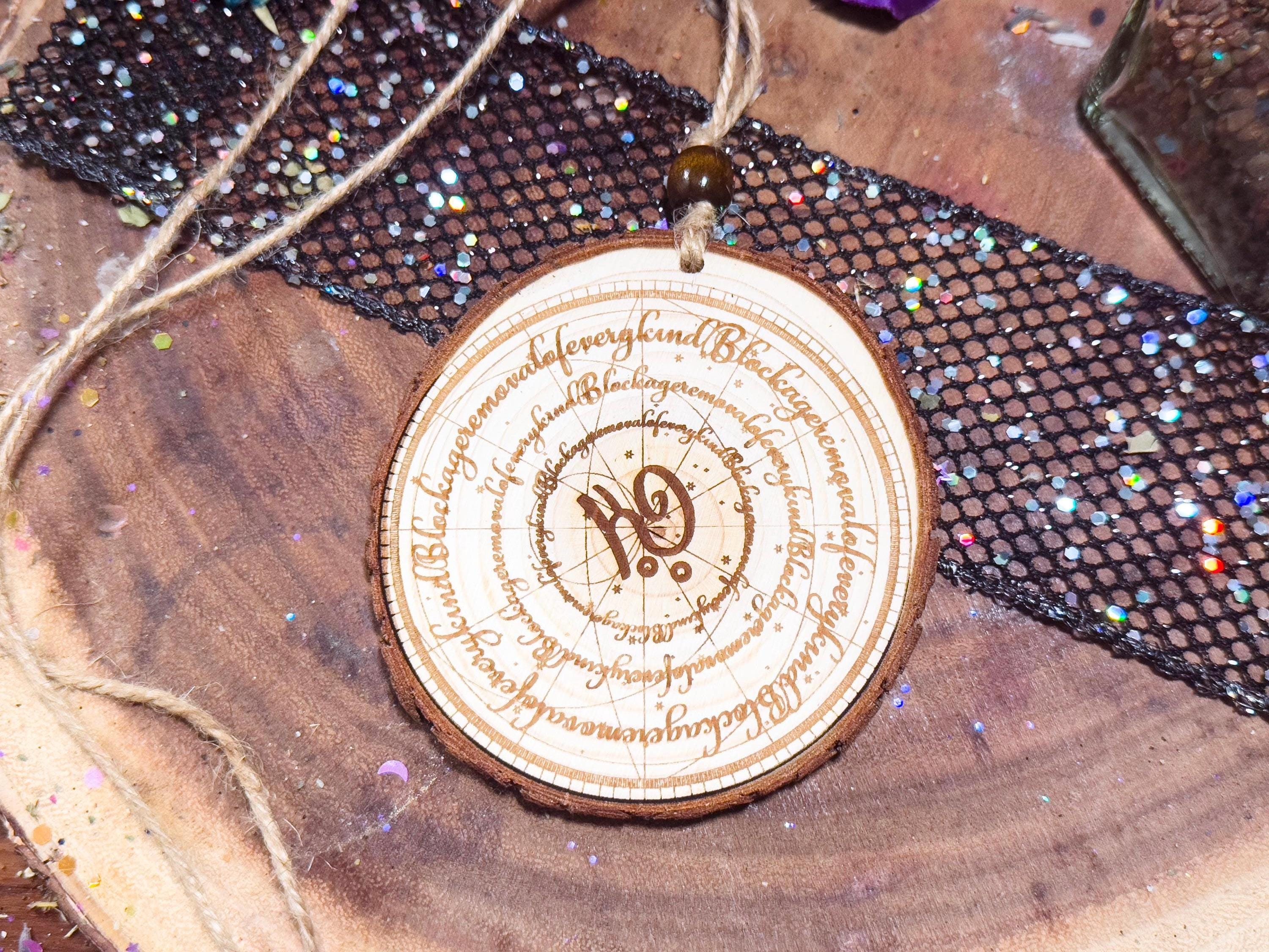 Wood Slice Spell Decor, Blockage Removal Sigil Amulet, Protection Talisman, Energy Clearing Ornament, Laser Engraved Doorway Charm