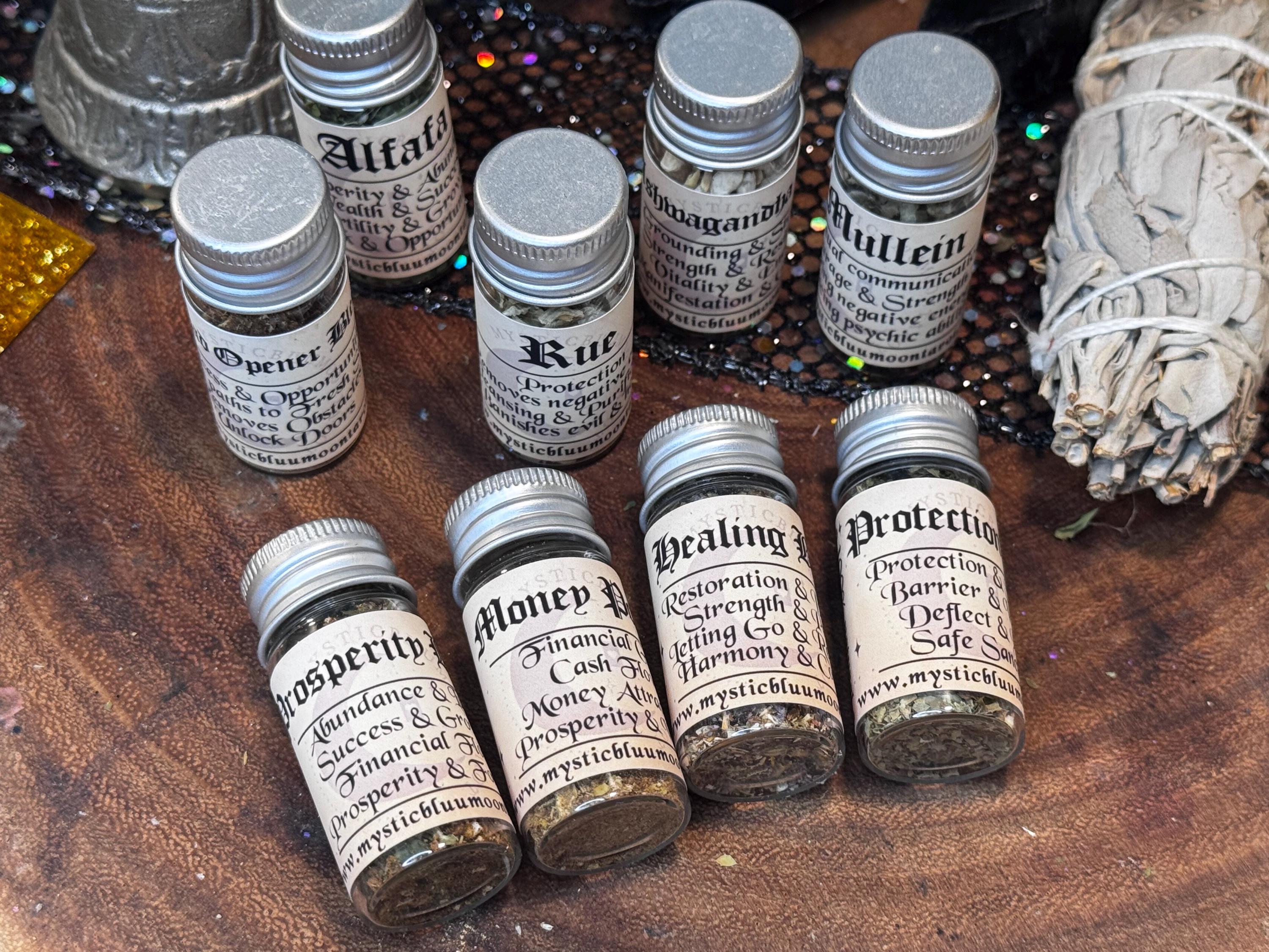 Witchcraft Curio Herbs For Spellwork, Apothecary Bottle root herbs, Nautral Curio Spell Herbs, Magical Herbs, Witchcraft Supplies