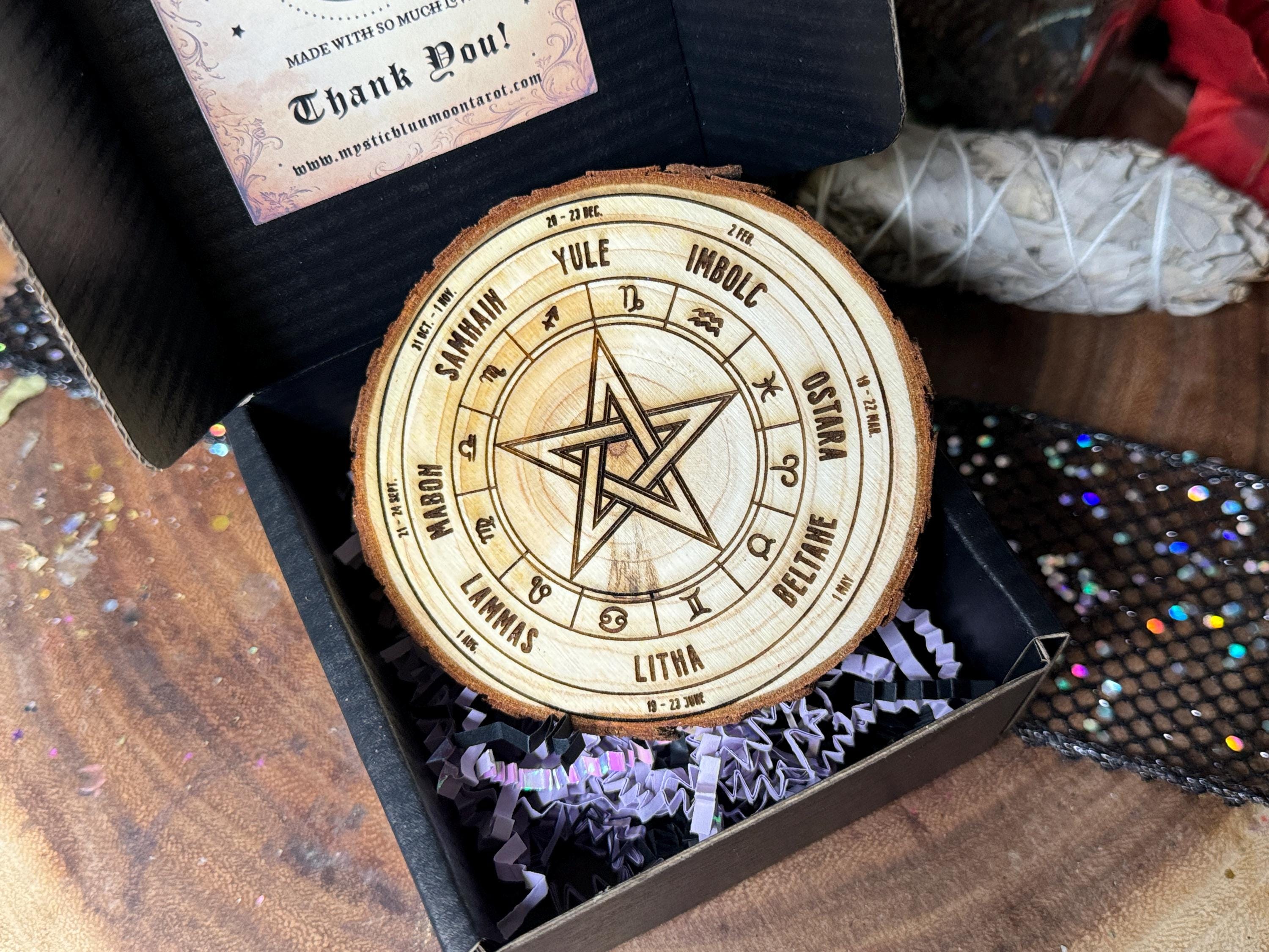 Pagan Wheel of The Year, Wooden Slice Witchy Decor, Altar Decoration, Baby Witch Accessories, Coaster, Seasons, Witchy Gifts