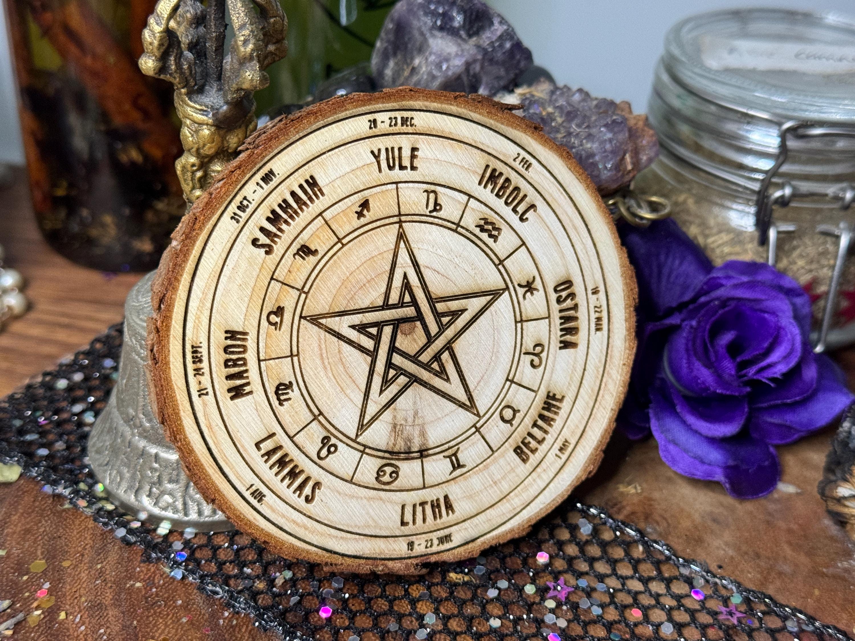 Pagan Wheel of The Year, Wooden Slice Witchy Decor, Altar Decoration, Baby Witch Accessories, Coaster, Seasons, Witchy Gifts