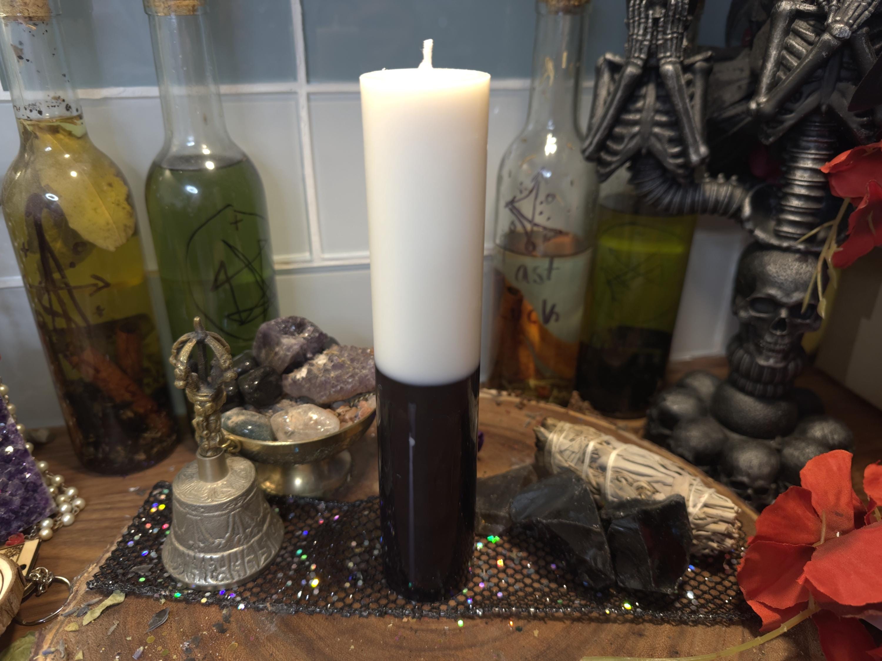 Jumbo White and Black Ritual Candle, Pillar Negative Energy Work Spell Candle, Removal Of Hexes, Curses, Chakra Clearing, Color Magick