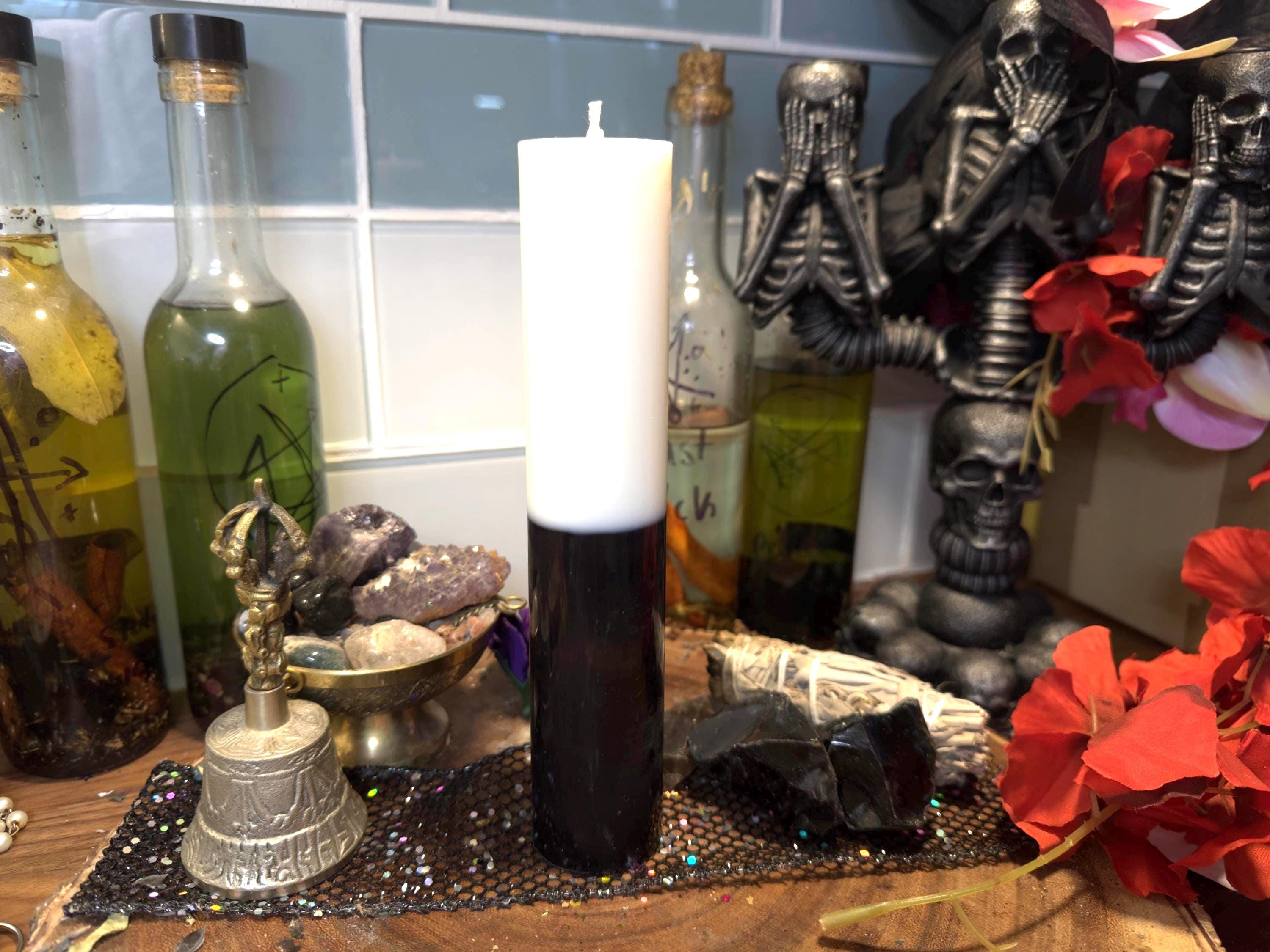 Jumbo White and Black Ritual Candle, Pillar Negative Energy Work Spell Candle, Removal Of Hexes, Curses, Chakra Clearing, Color Magick