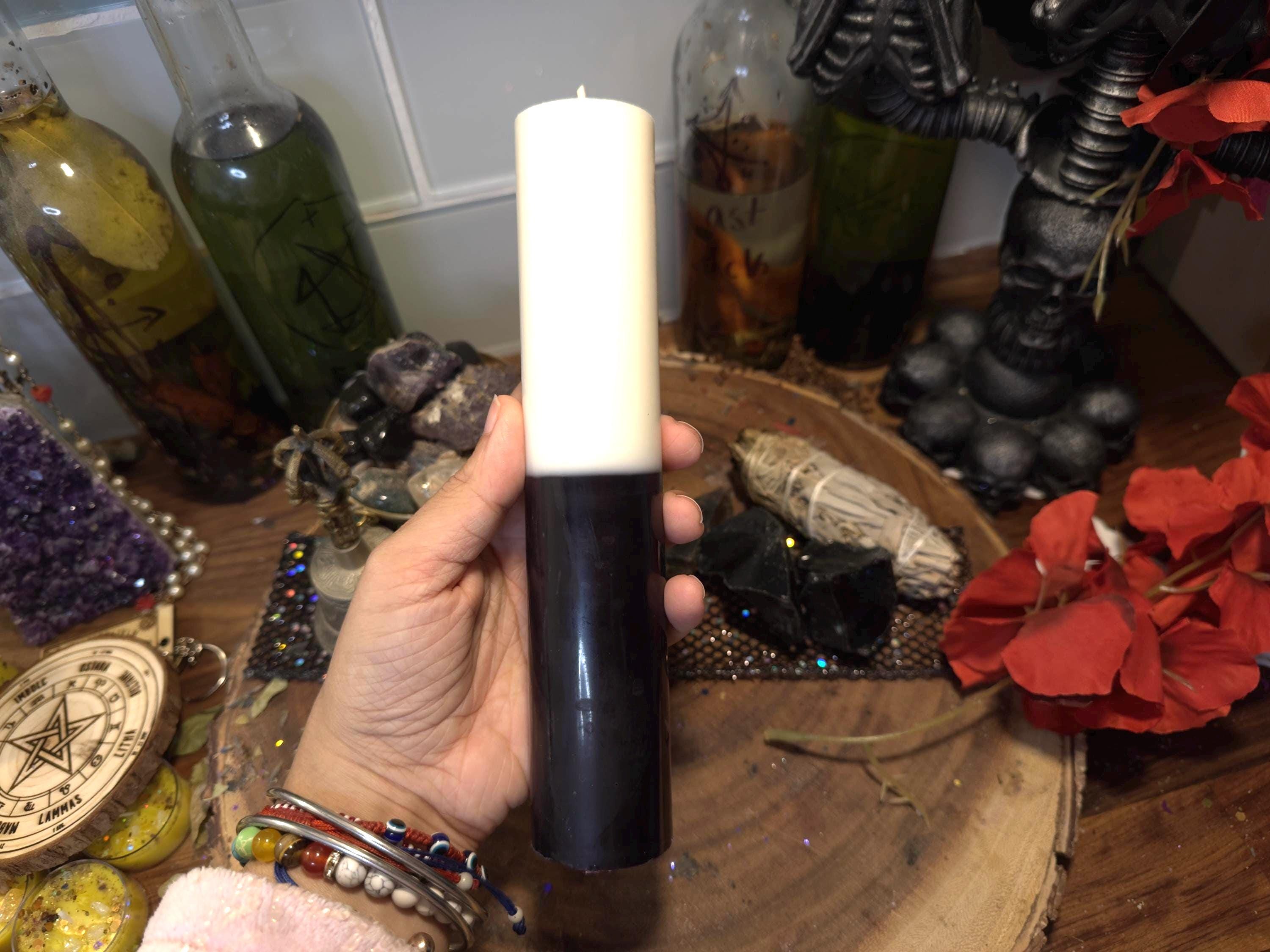 Jumbo White and Black Ritual Candle, Pillar Negative Energy Work Spell Candle, Removal Of Hexes, Curses, Chakra Clearing, Color Magick