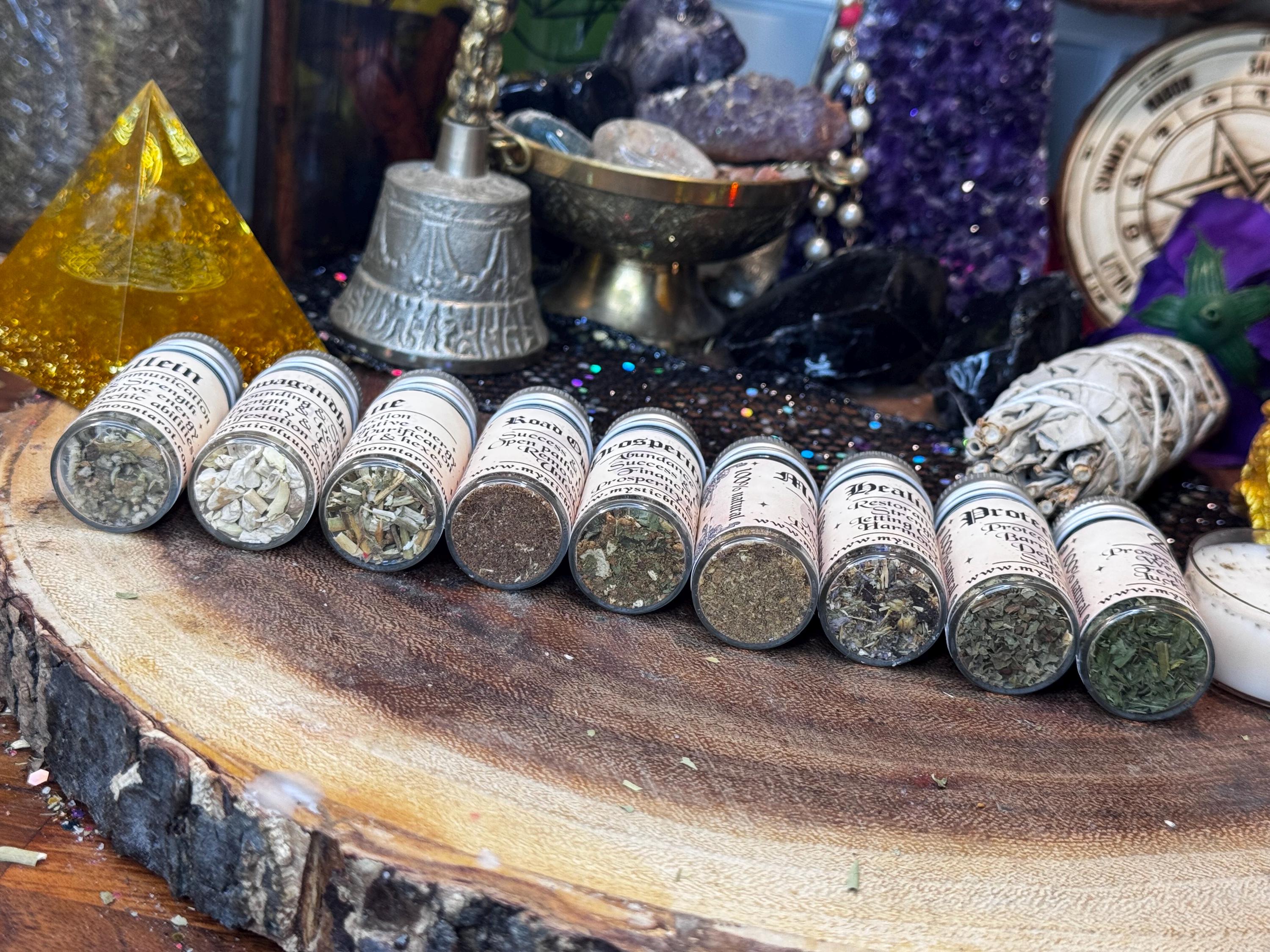 Witchcraft Curio Herbs For Spellwork, Apothecary Bottle root herbs, Nautral Curio Spell Herbs, Magical Herbs, Witchcraft Supplies