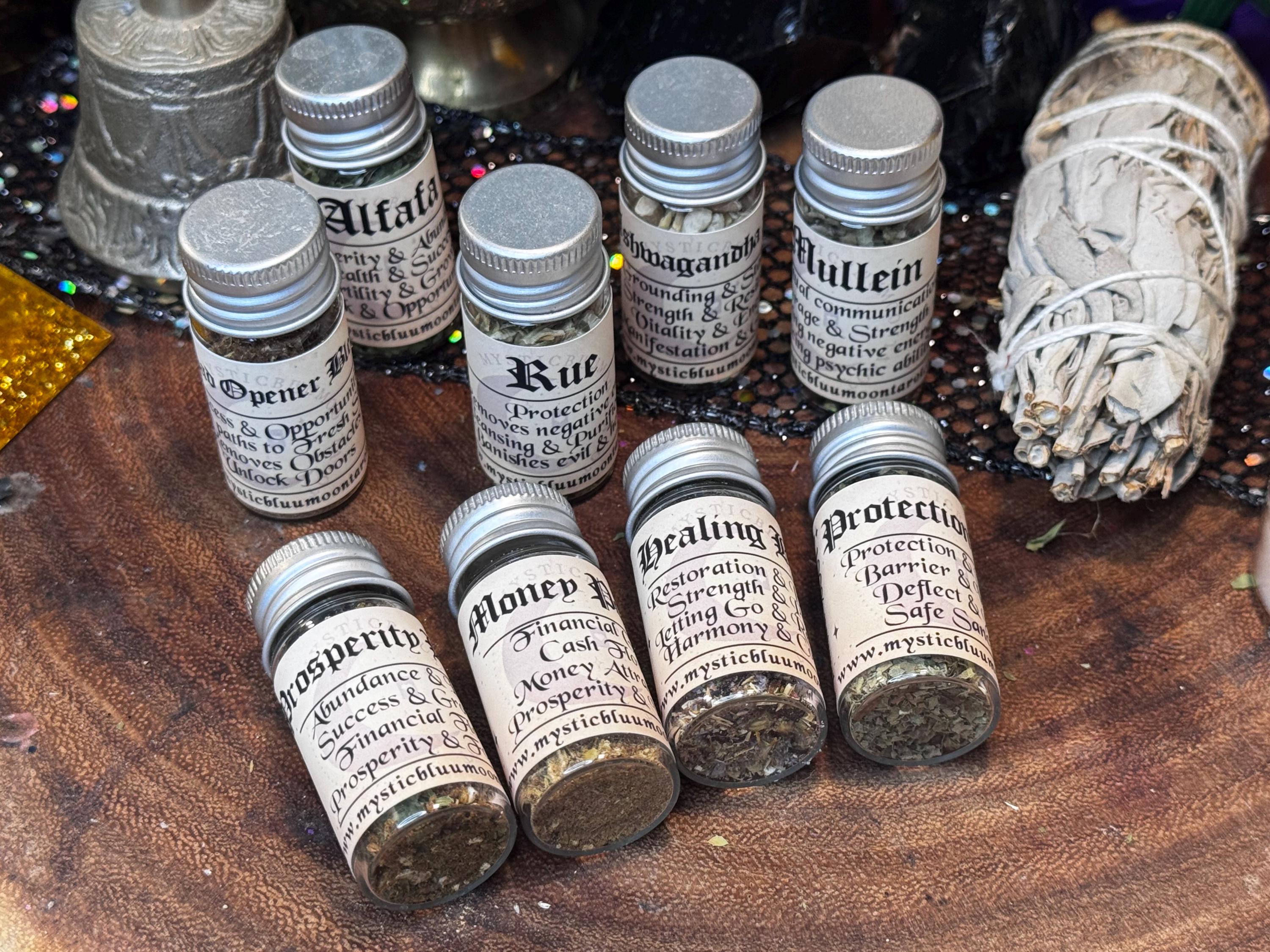 Witchcraft Curio Herbs For Spellwork, Apothecary Bottle root herbs, Nautral Curio Spell Herbs, Magical Herbs, Witchcraft Supplies