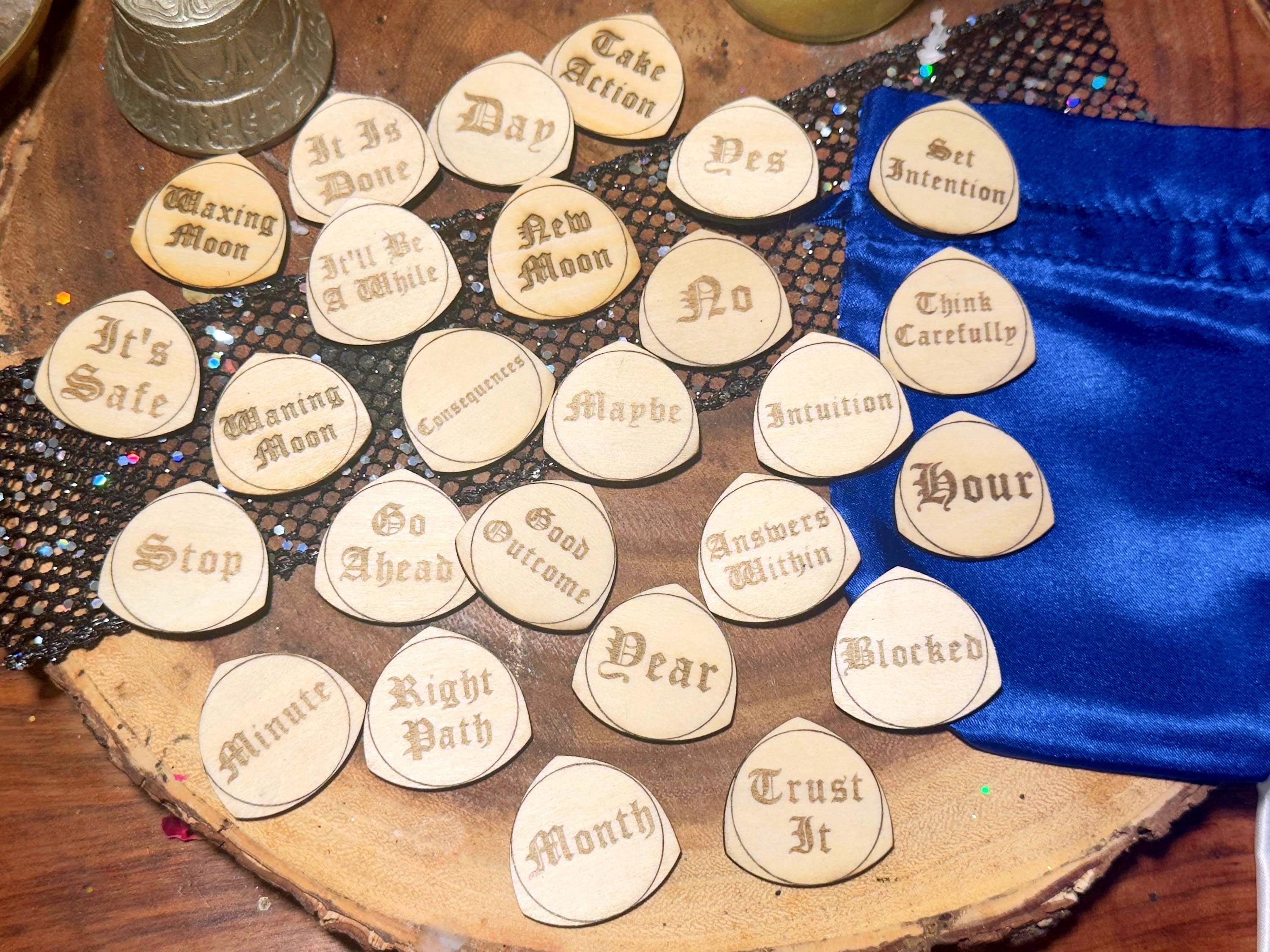 Customizable Wooden Divination Runes – Personalized Witchcraft Set, Witches Rune Set