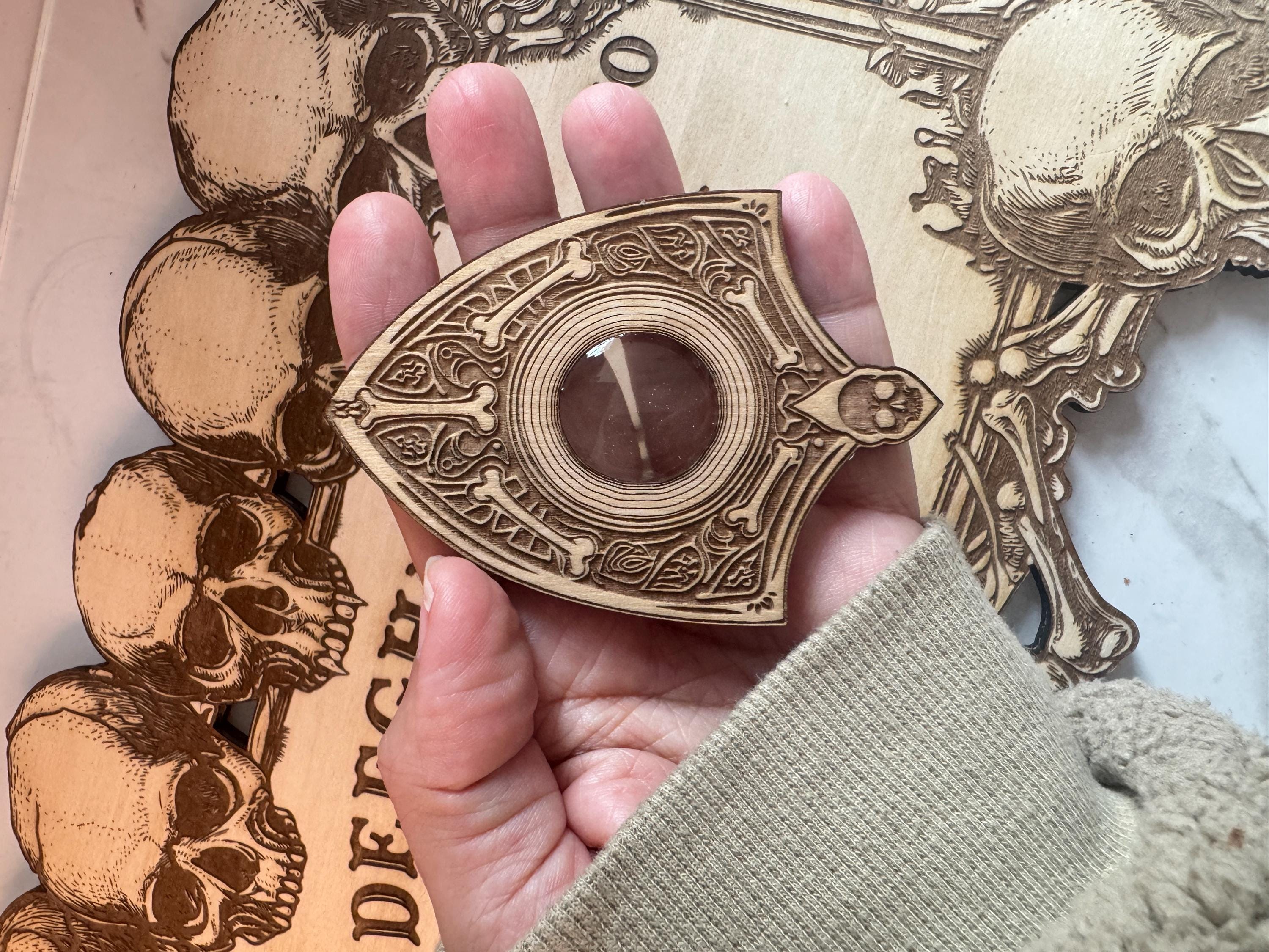 Skull Spirit Board with Planchette: Laser-Engraved Basswood Divination Tool