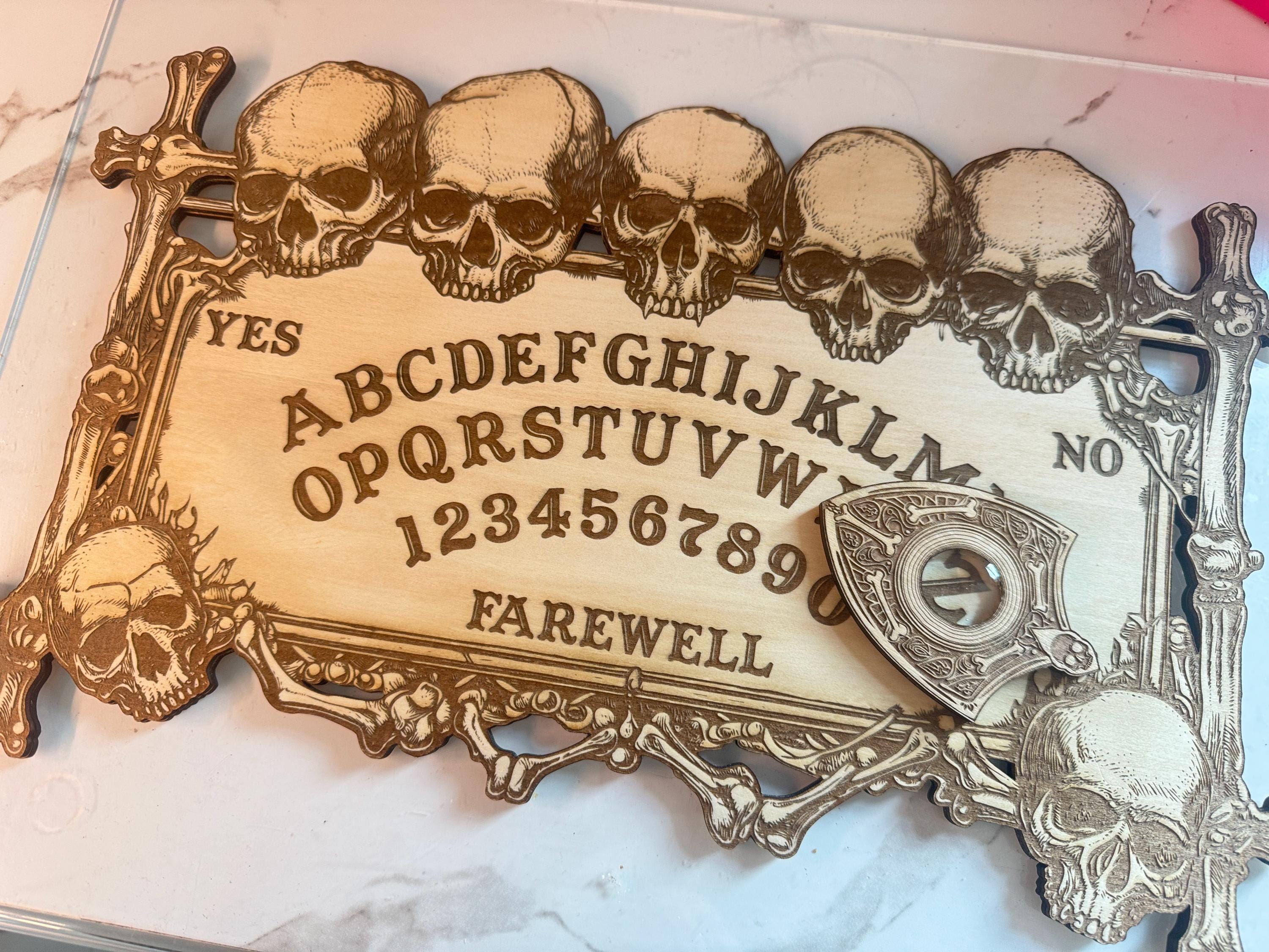 Skull Spirit Board with Planchette: Laser-Engraved Basswood Divination Tool
