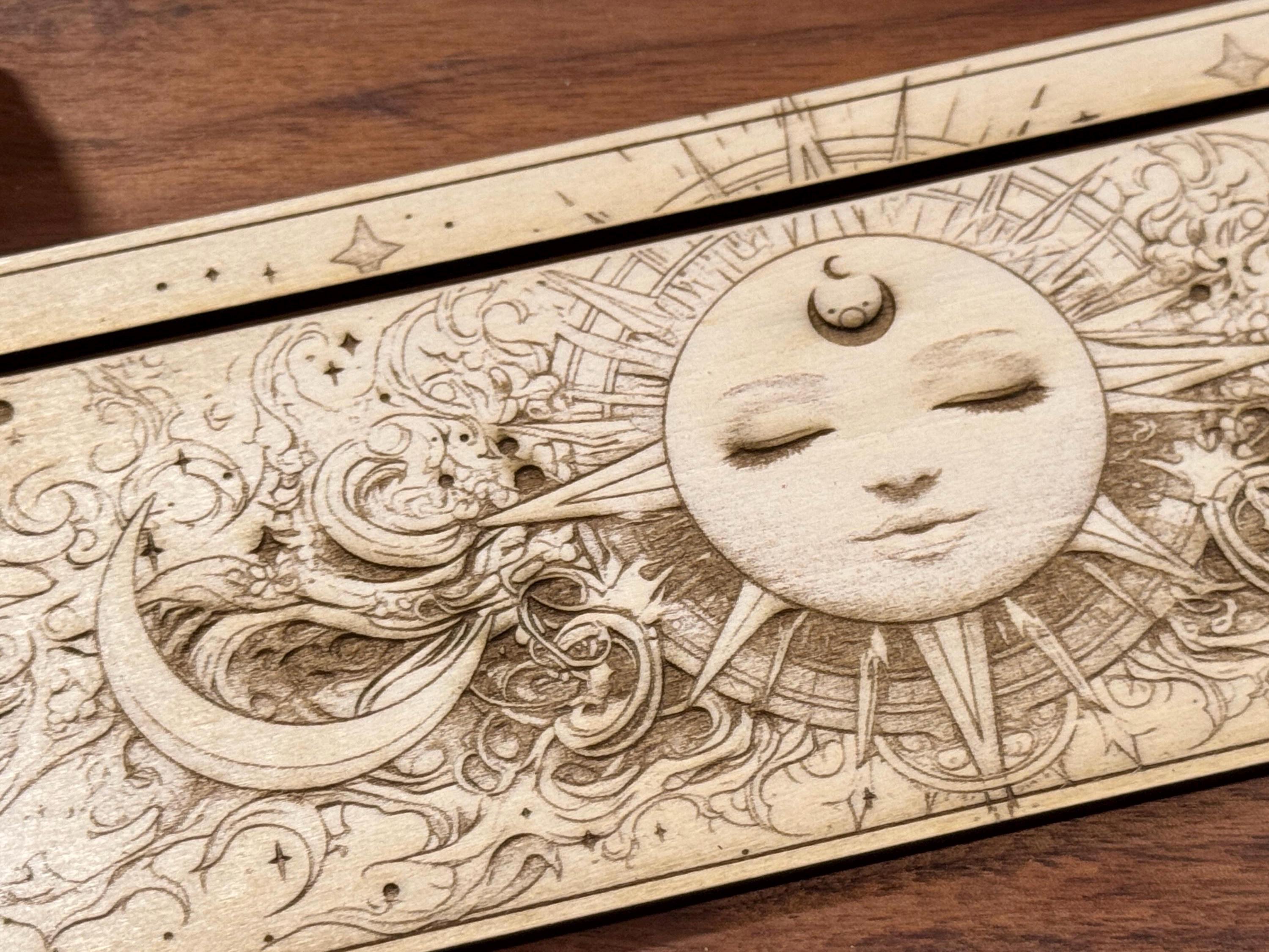 Mystic Sun Tarot Card Stand – Wooden Engraved Tarot Display for 1-2 Cards, Oracle Card Holder, Card of the Day Stand, Altar Decor