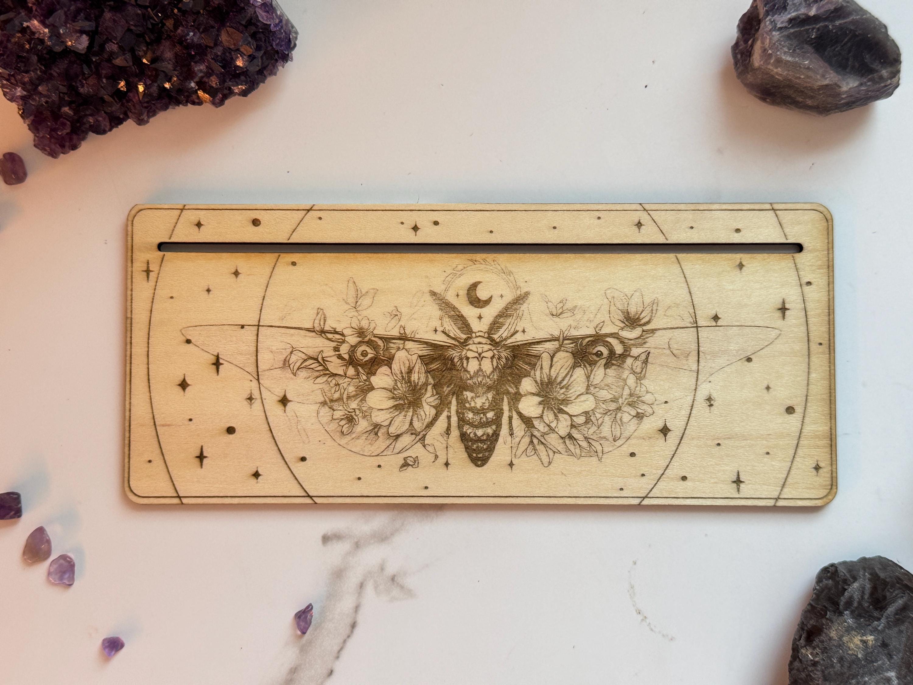 Tarot Card Holder | Card of the Day Stand Gift, Divination Decorative, 1-2 Oracle Cards, Wood Engraved Altar Decoration