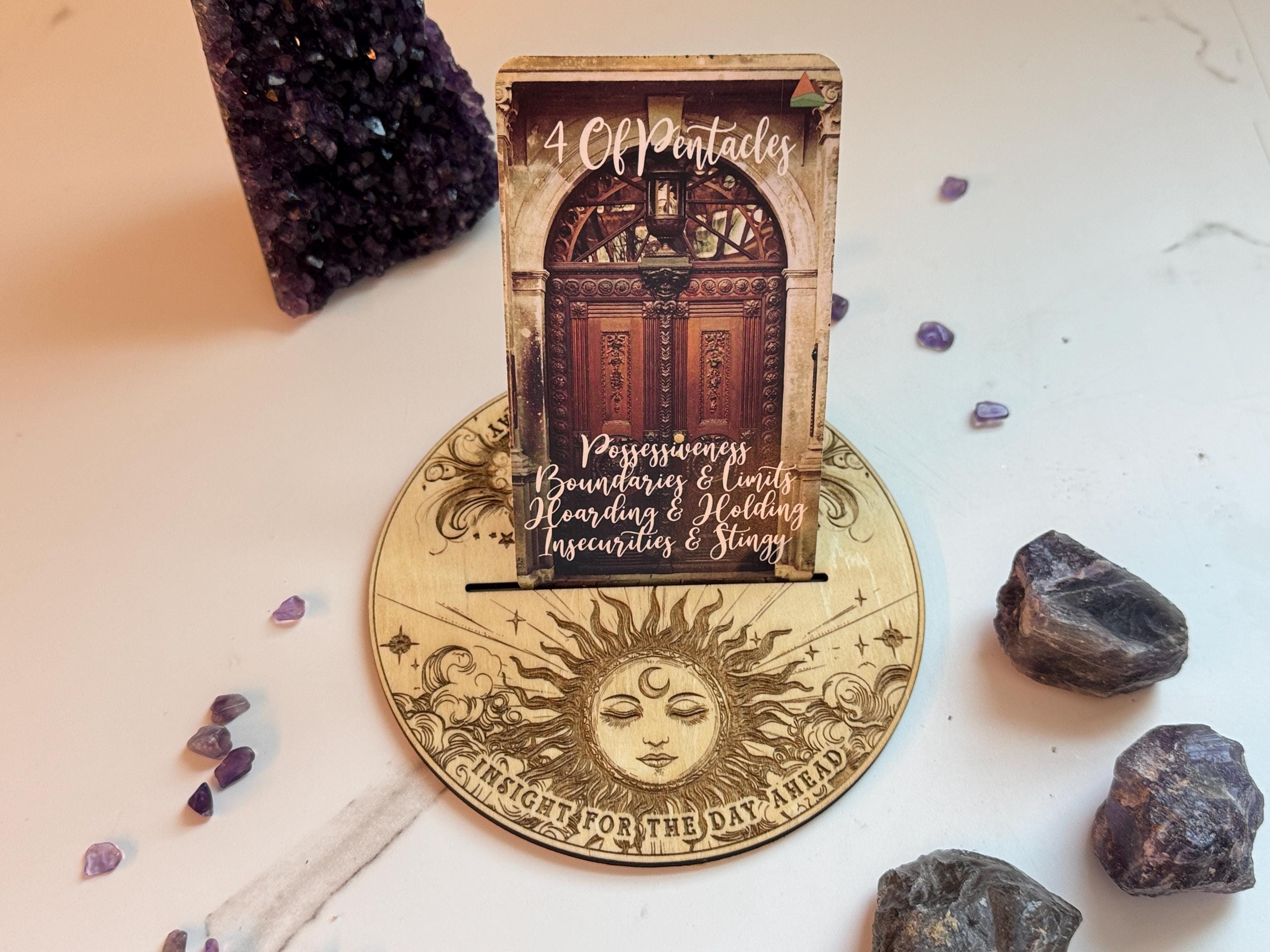 Tarot Card Display Stand | Card of the Day, Gift, Divination Decorative, 1 Oracle Card Didplay, Wood Engraved Altar Decoration