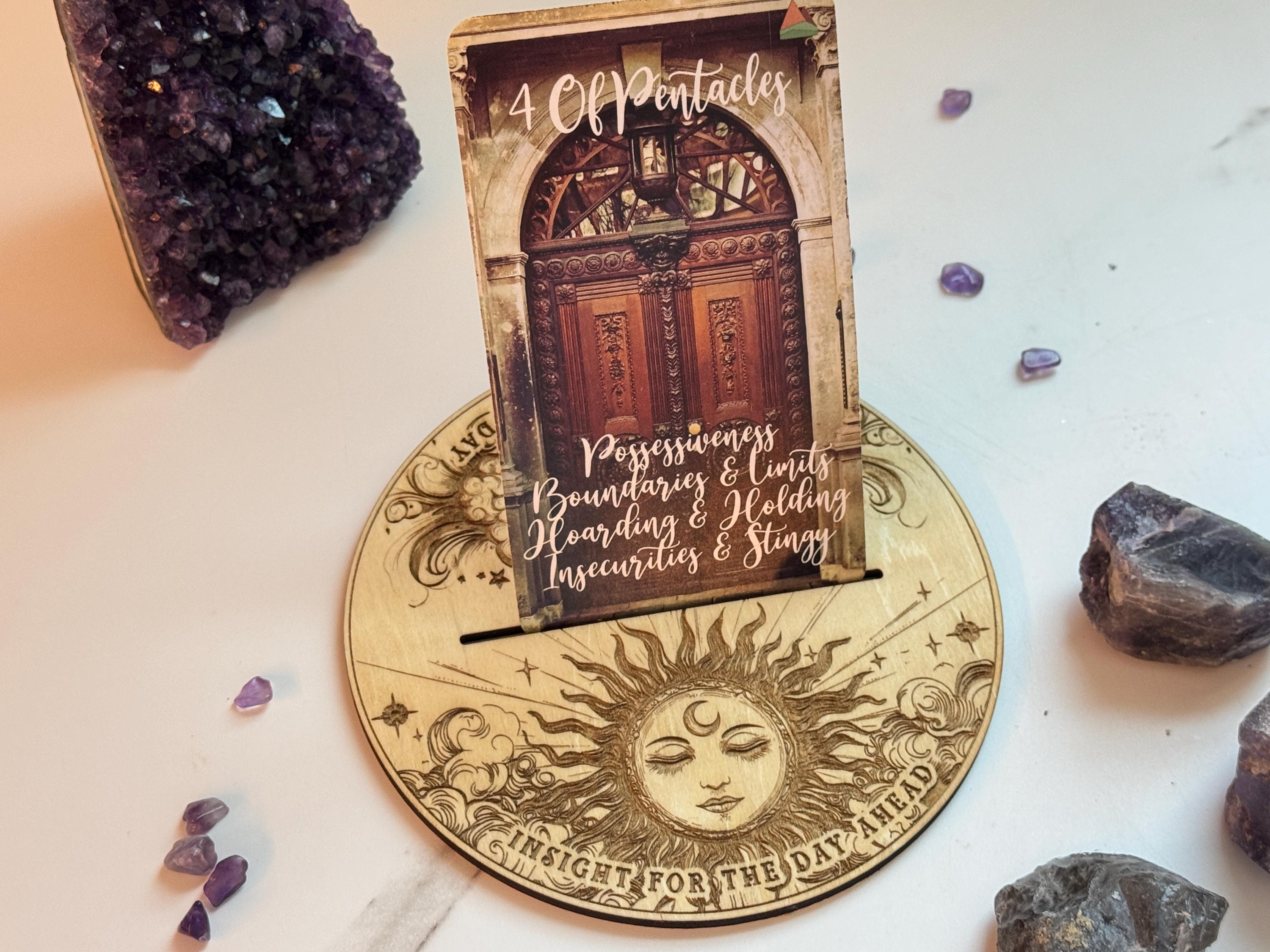 Personalized Tarot Card Display Stand | Card of the Day Gift, Custom Phrases, 1 Oracle Card Didplay, Wood Engraved Altar Decoration