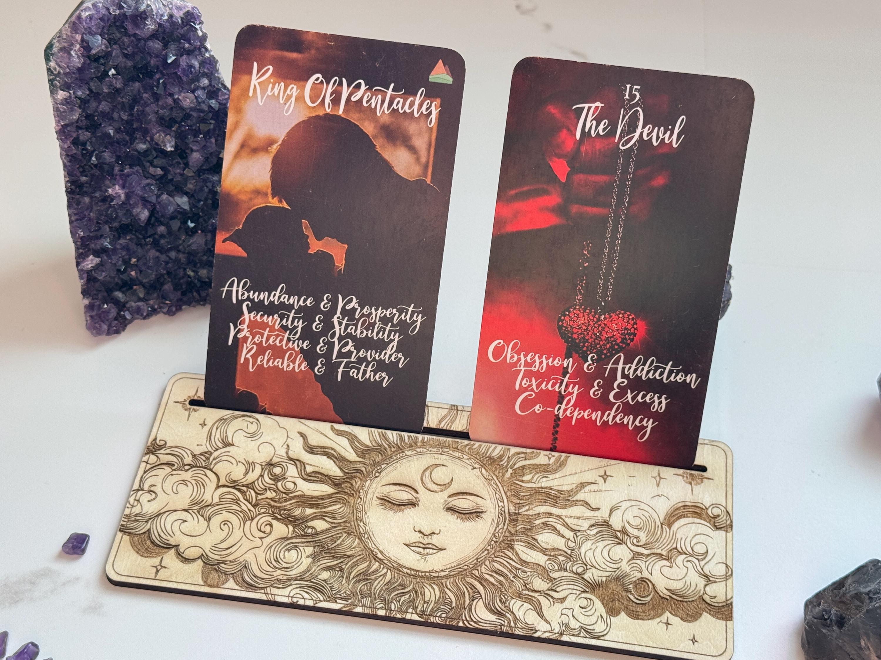Divination Tool To Hold Your Tarot Cards For Readings, Wooden Sun Design Displays 1-2 Cards, Altar Decor For Oracle Cards, Tarot Stand