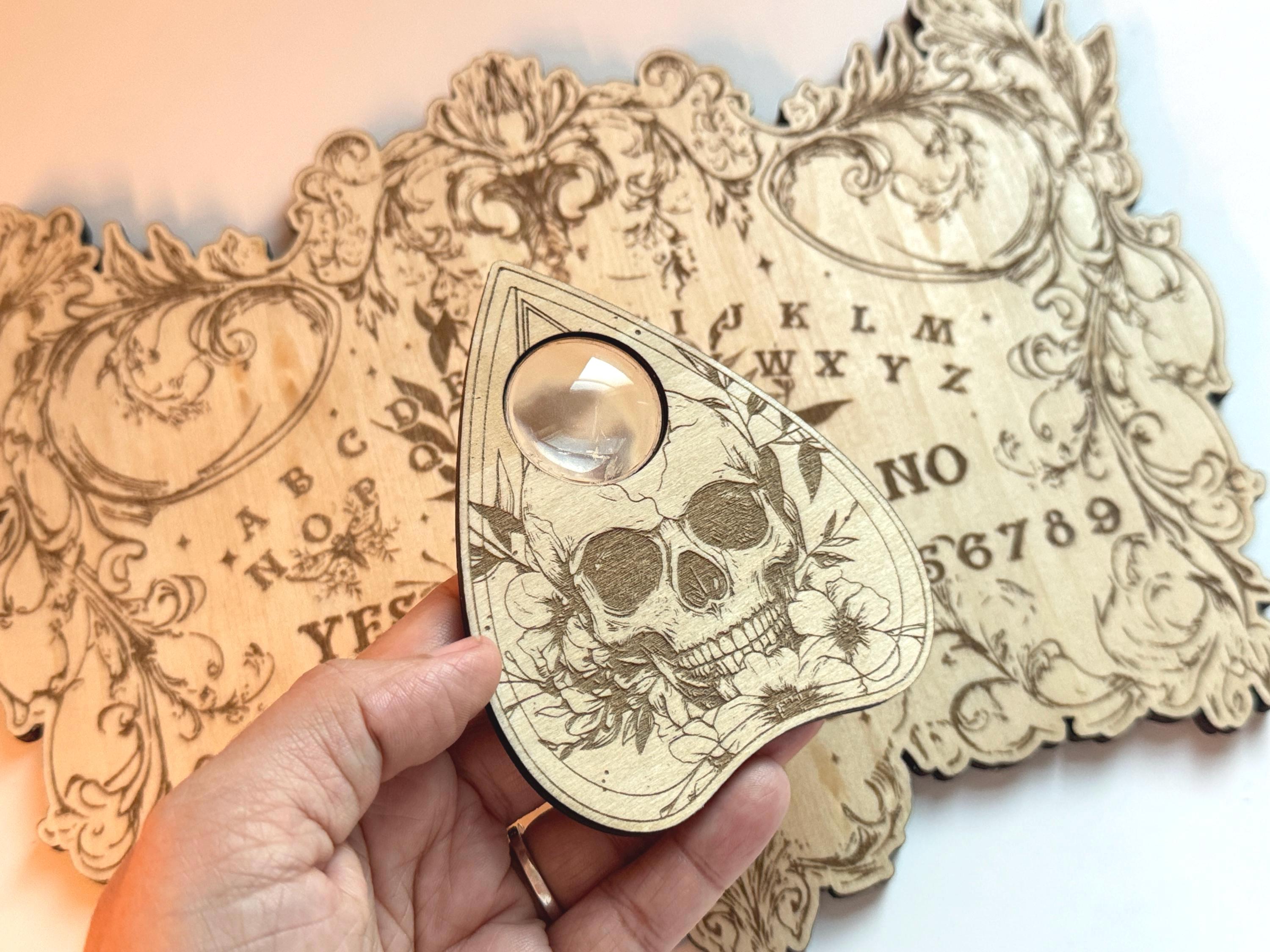 Wood Ouija Board, Floral Skull Spirit Board with Planchette, Divination Tool, Witchy Gifts, Talking Board, Altar Decoration