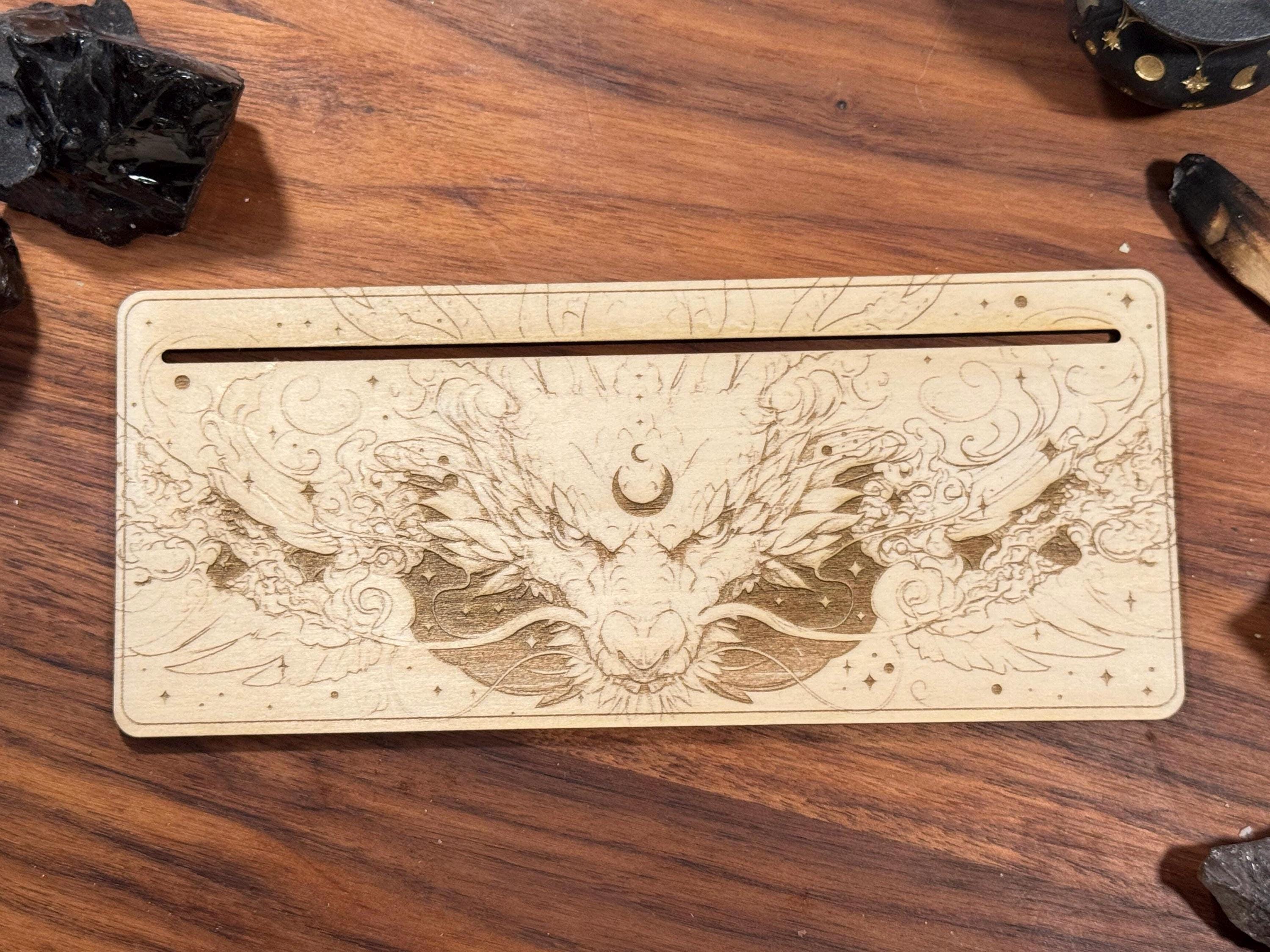 Mystic Dragon Tarot Card Stand – Wooden Engraved Tarot Display for 1-2 Cards, Oracle Card Holder, Card of the Day Stand, Altar Decor