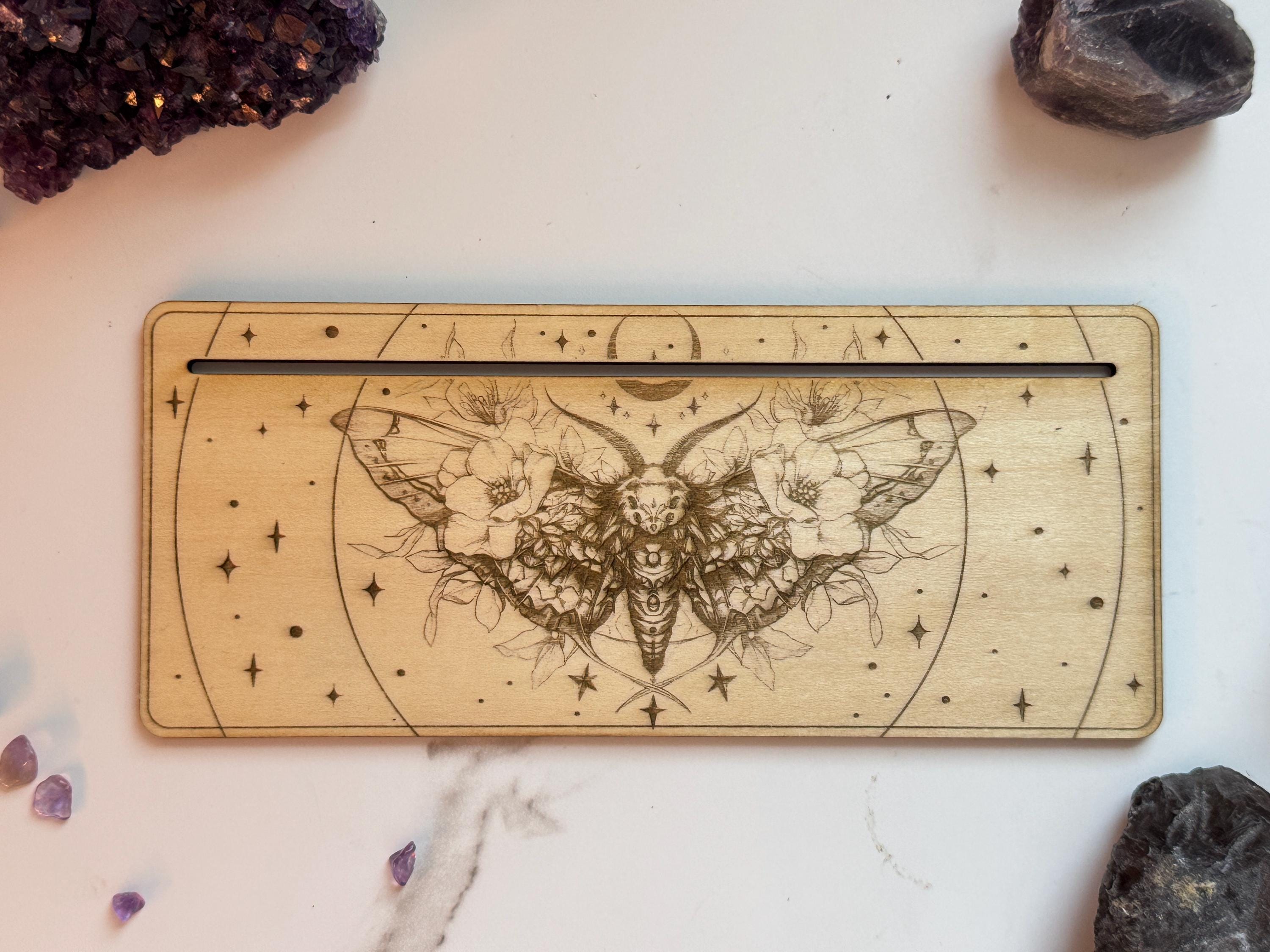 Tarot Card Holder | Card of the Day Stand Gift, Divination Decorative, 1-2 Oracle Cards, Wood Engraved Altar Decoration