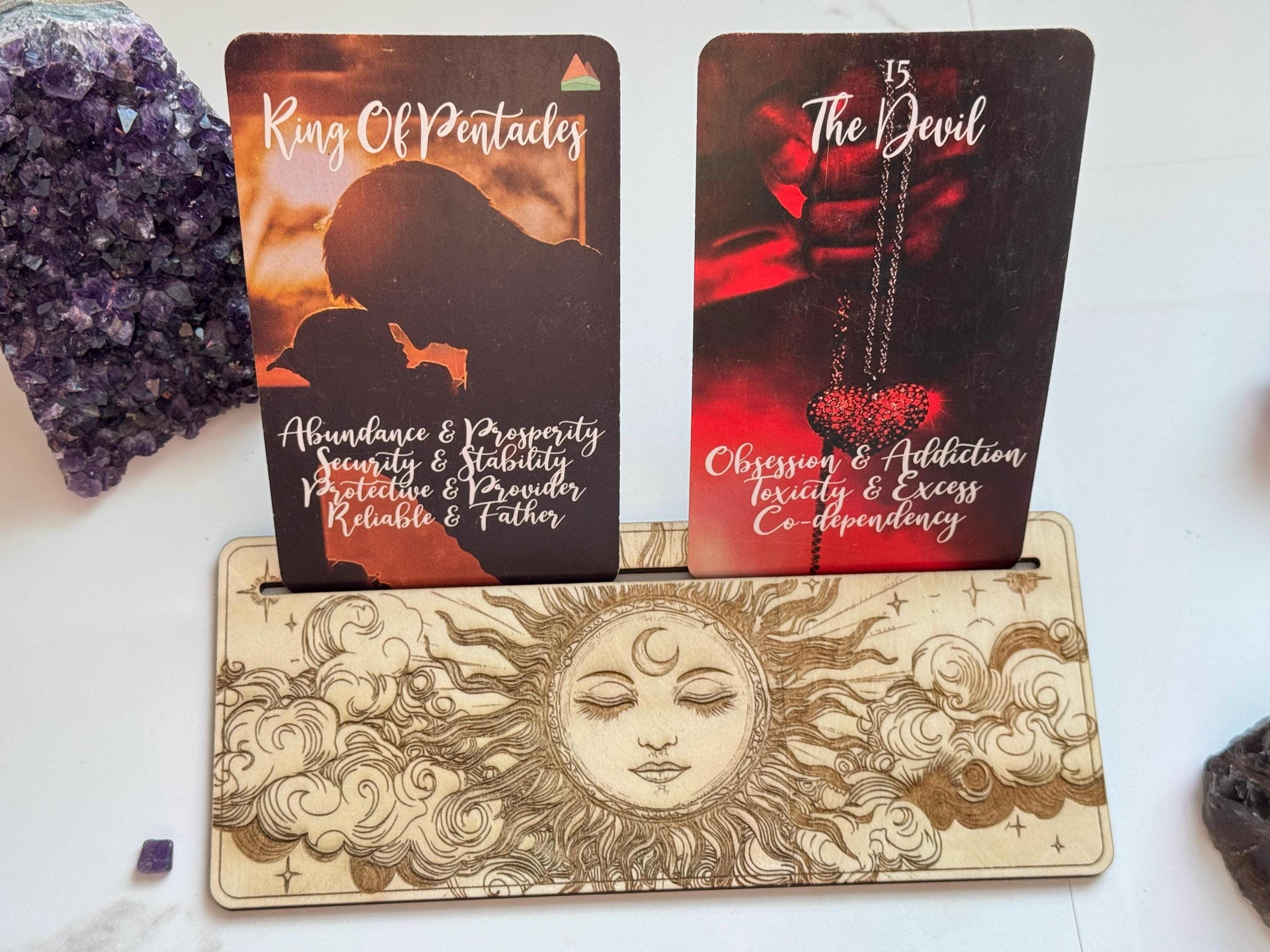 Divination Tool To Hold Your Tarot Cards For Readings, Wooden Sun Design Displays 1-2 Cards, Altar Decor For Oracle Cards, Tarot Stand