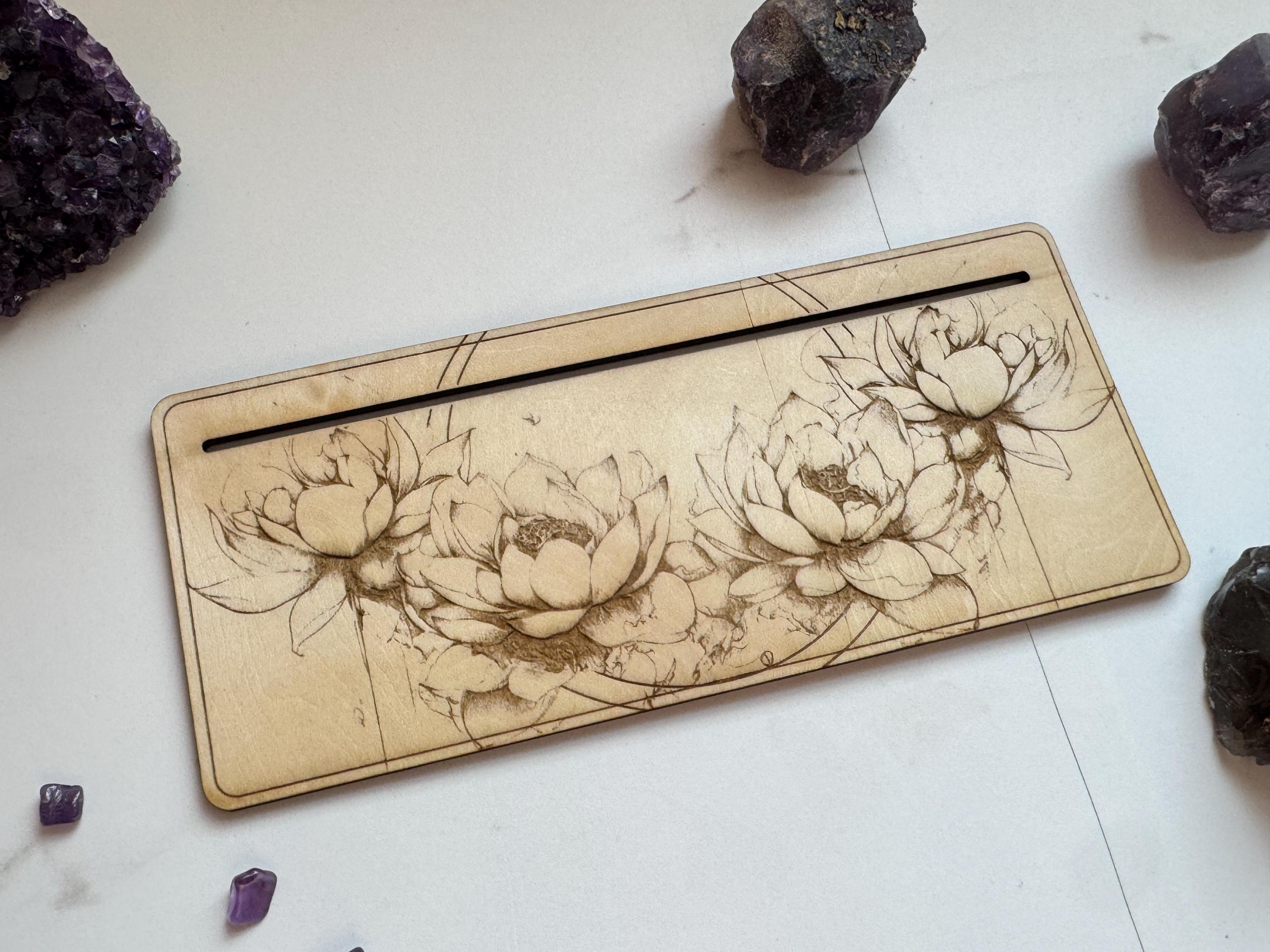 Tarot Card Holder Stand, Lotus Flower, Tarot Oracle Affirmation Card Display, Laser Engraved Divination Stand, Altar Decor, Spiritual Gift