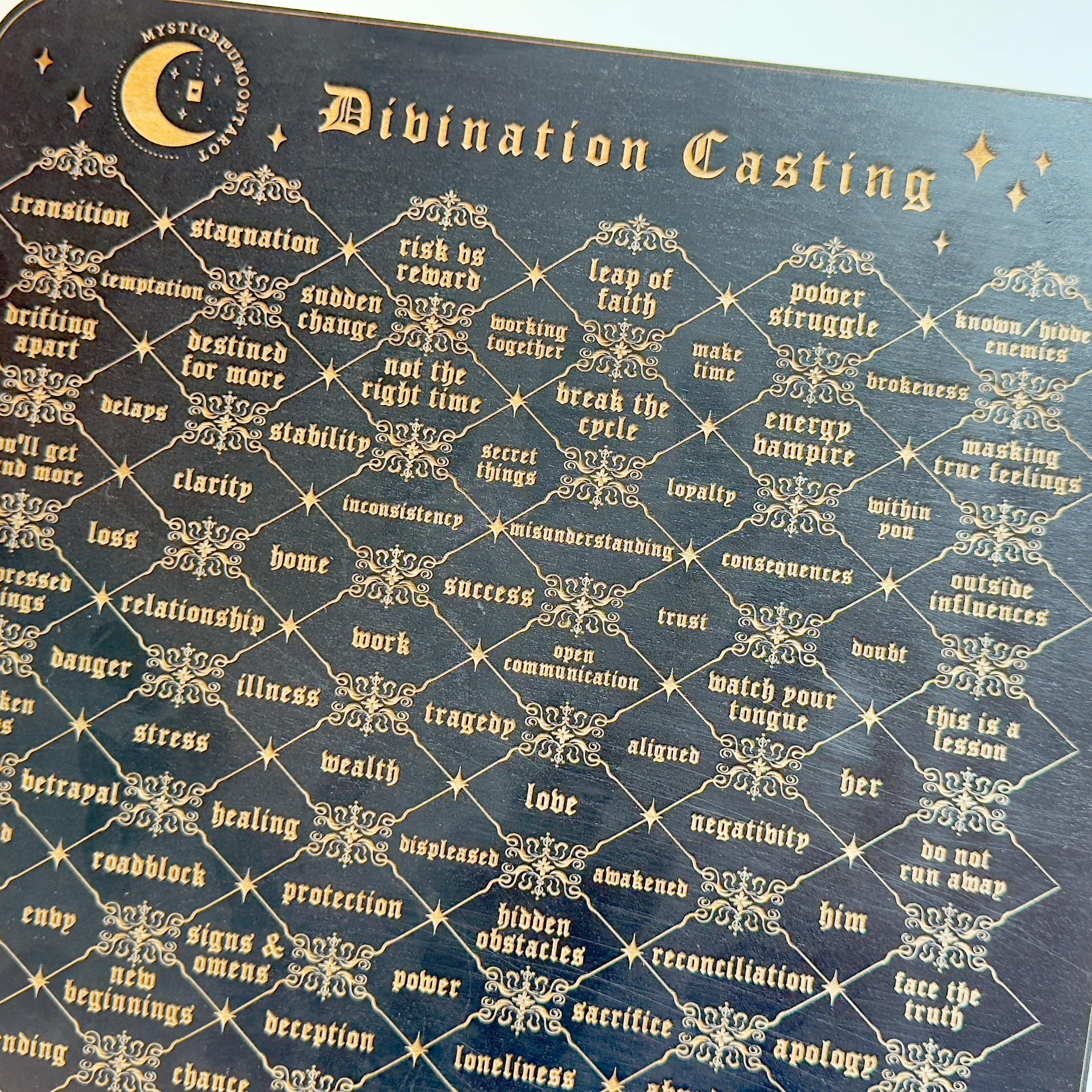 Divination Casting Board – Wooden Altar Tool for Life Situations, General Guidance, Charm, Tarot, and Dice Readings