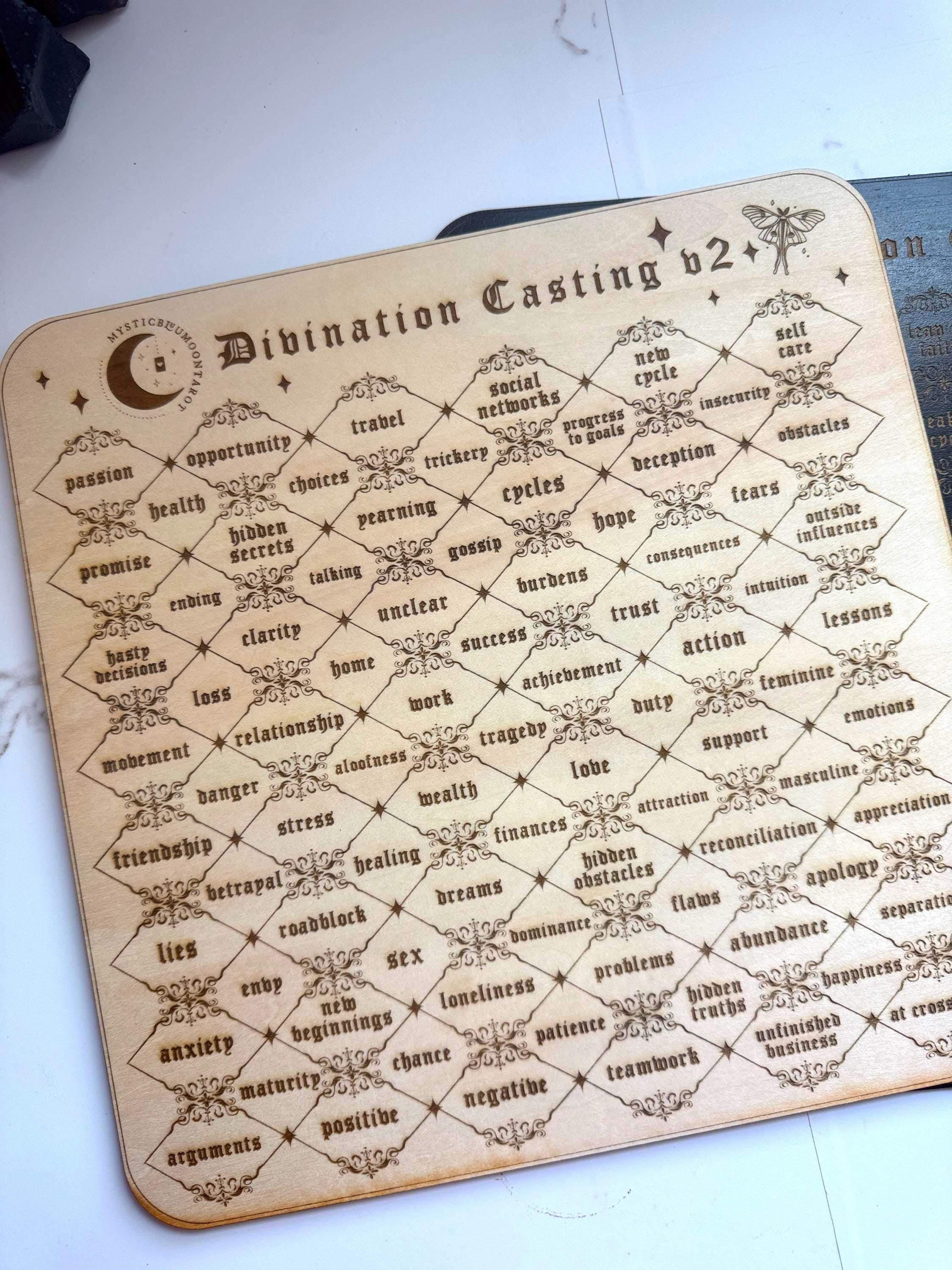 Divination Casting Board V2 - Used For Psychic Readings, Life Situations Answers, Charm Casting Mat, Tarot and Dice Reading Tool
