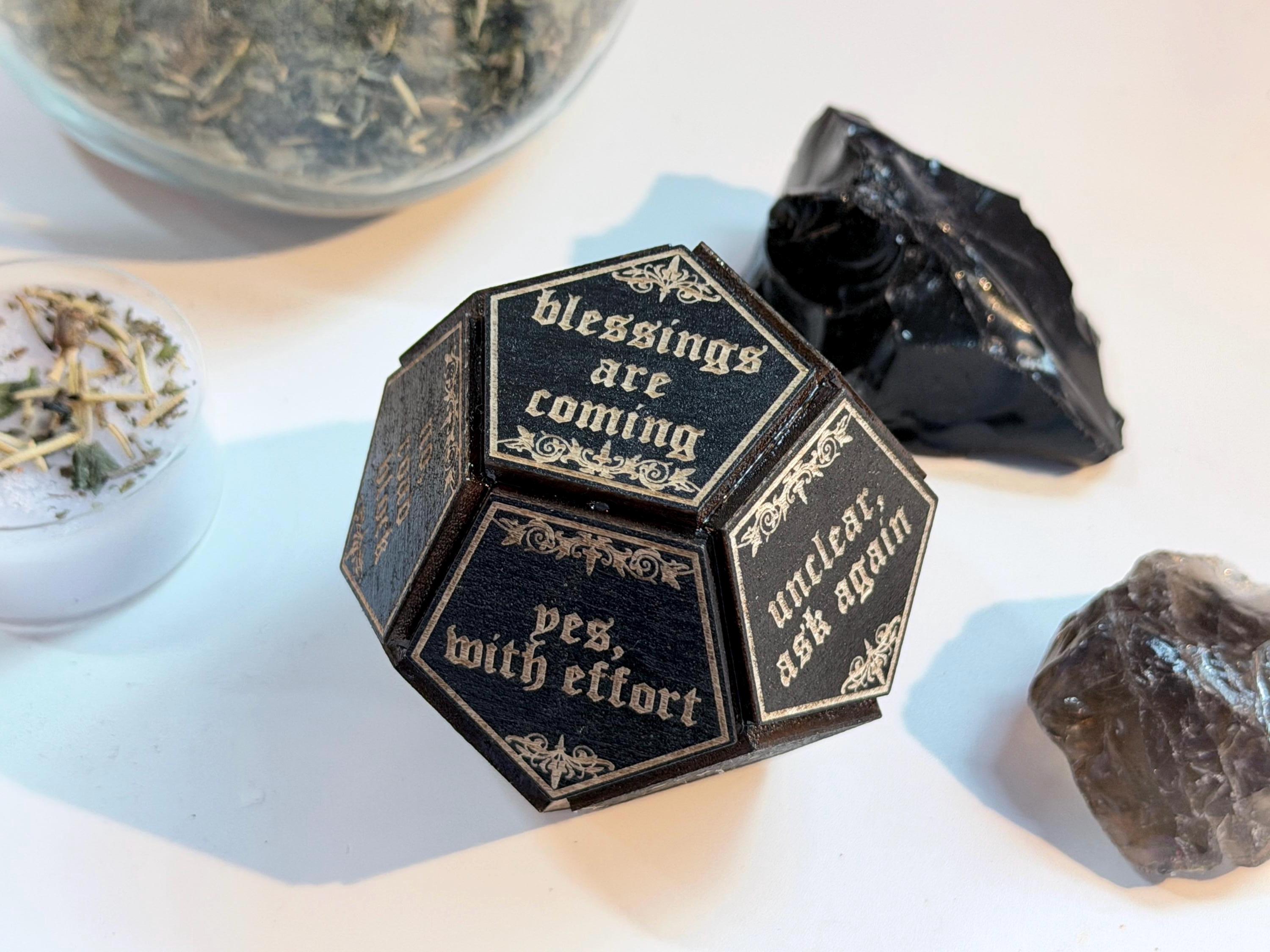 Black Divination Dice Set: Fortune-Telling Spiritual Tool, Witchy Gift