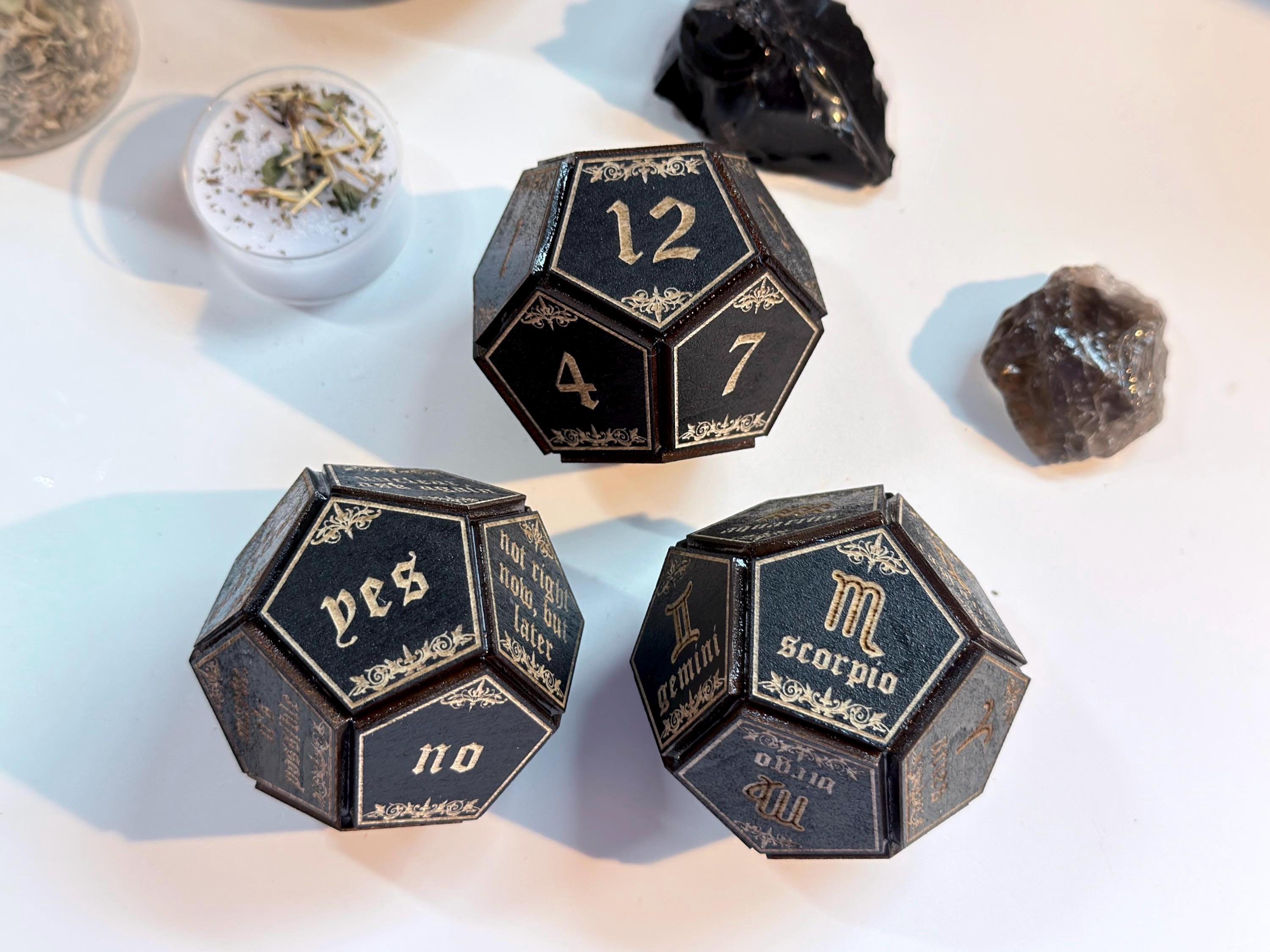 Black Divination Dice Set: Fortune-Telling Spiritual Tool, Witchy Gift