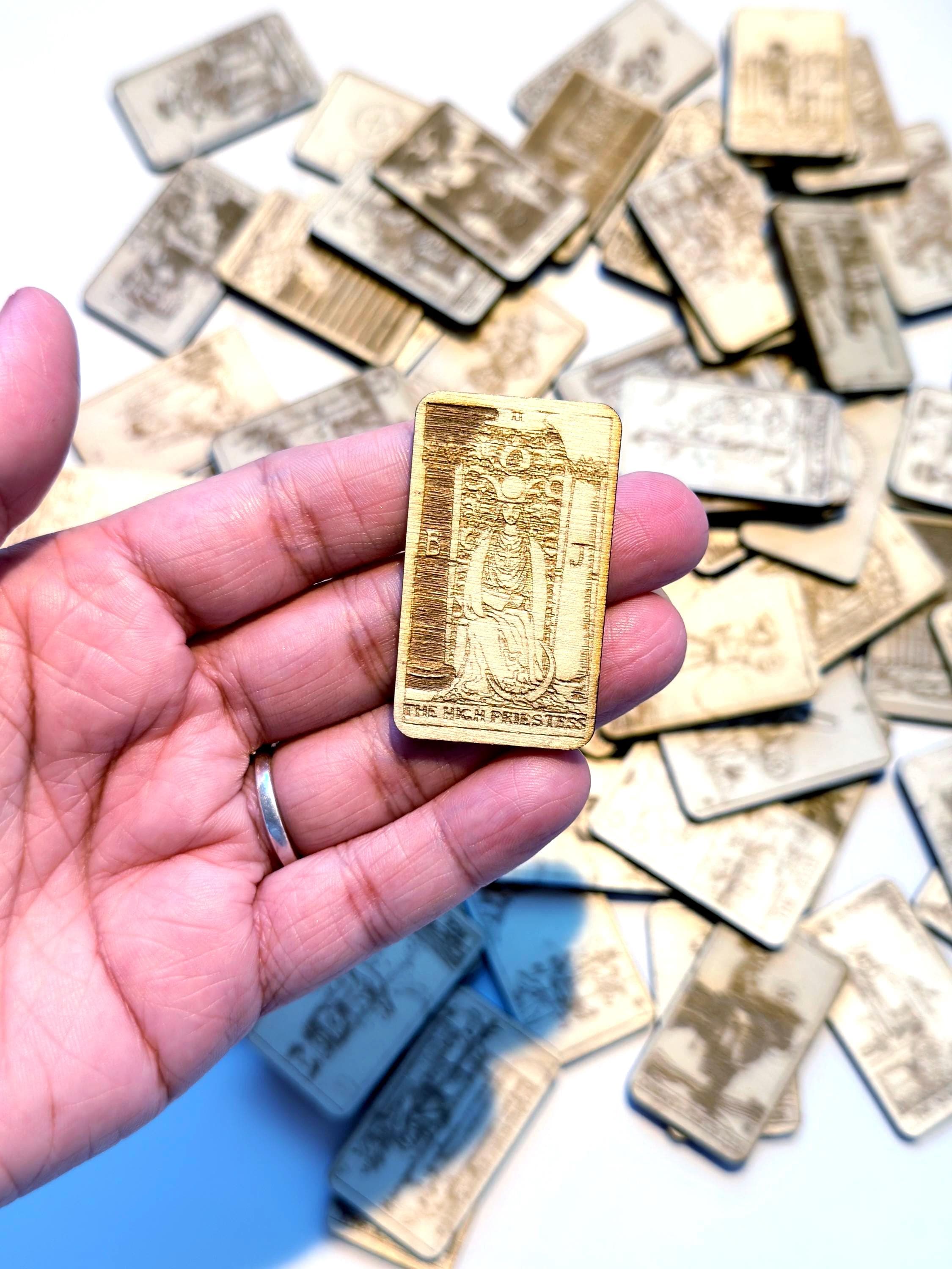 Mini Wooden Tarot Card Deck: 78 Card Rider Waite Engraved Tarot