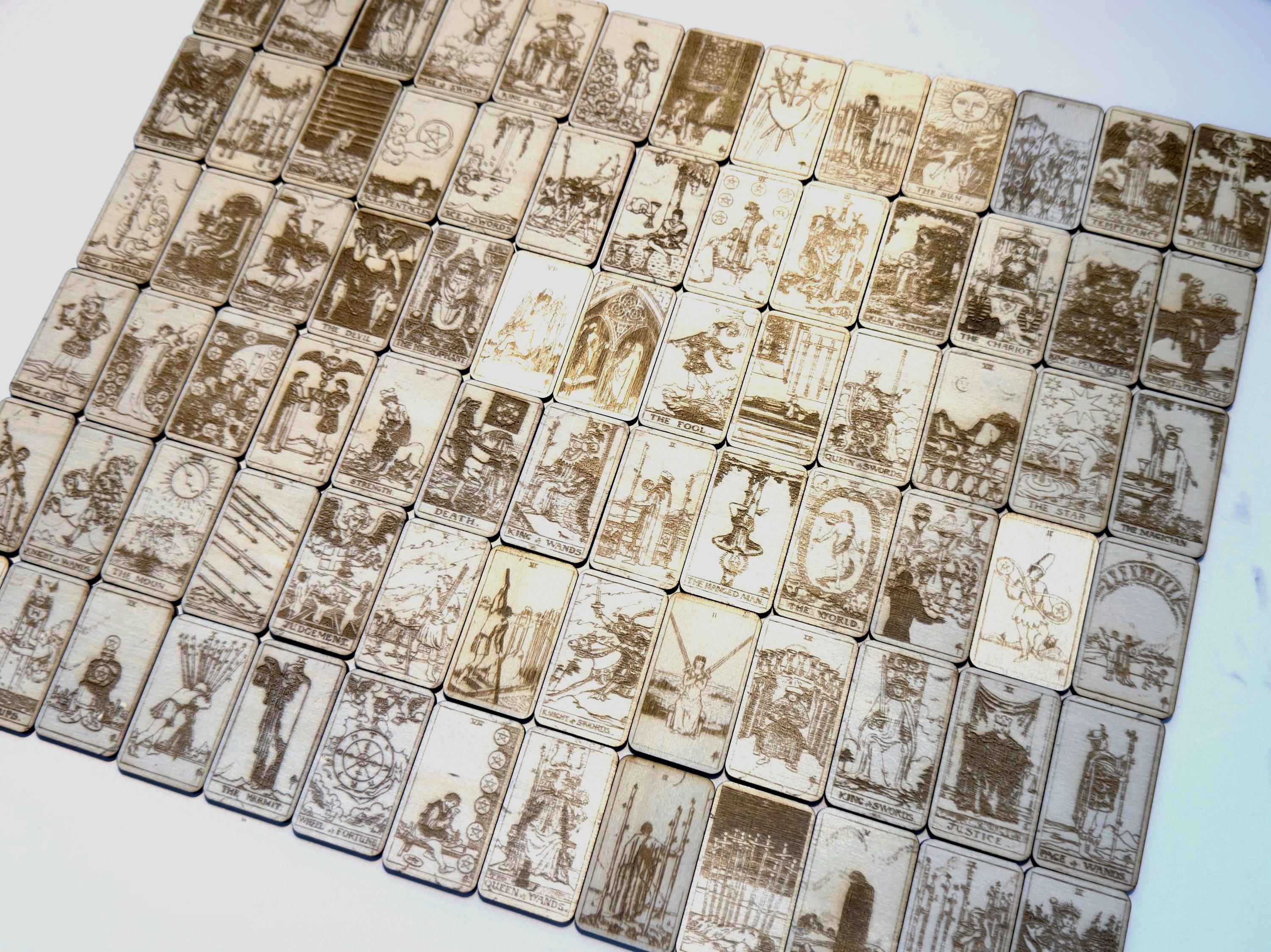 Mini Wooden Tarot Card Deck: 78 Card Rider Waite Engraved Tarot