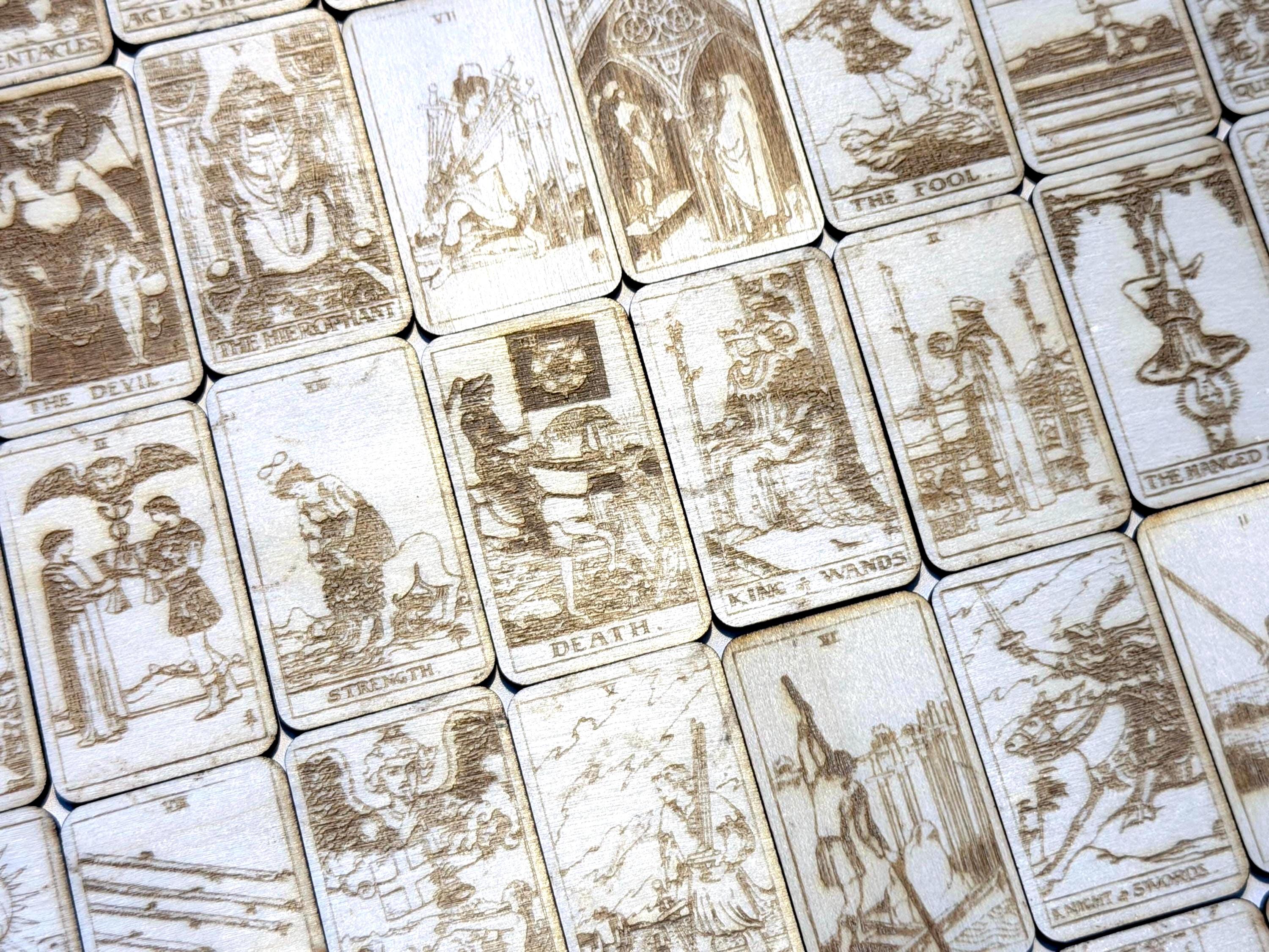 Mini Wooden Tarot Card Deck: 78 Card Rider Waite Engraved Tarot